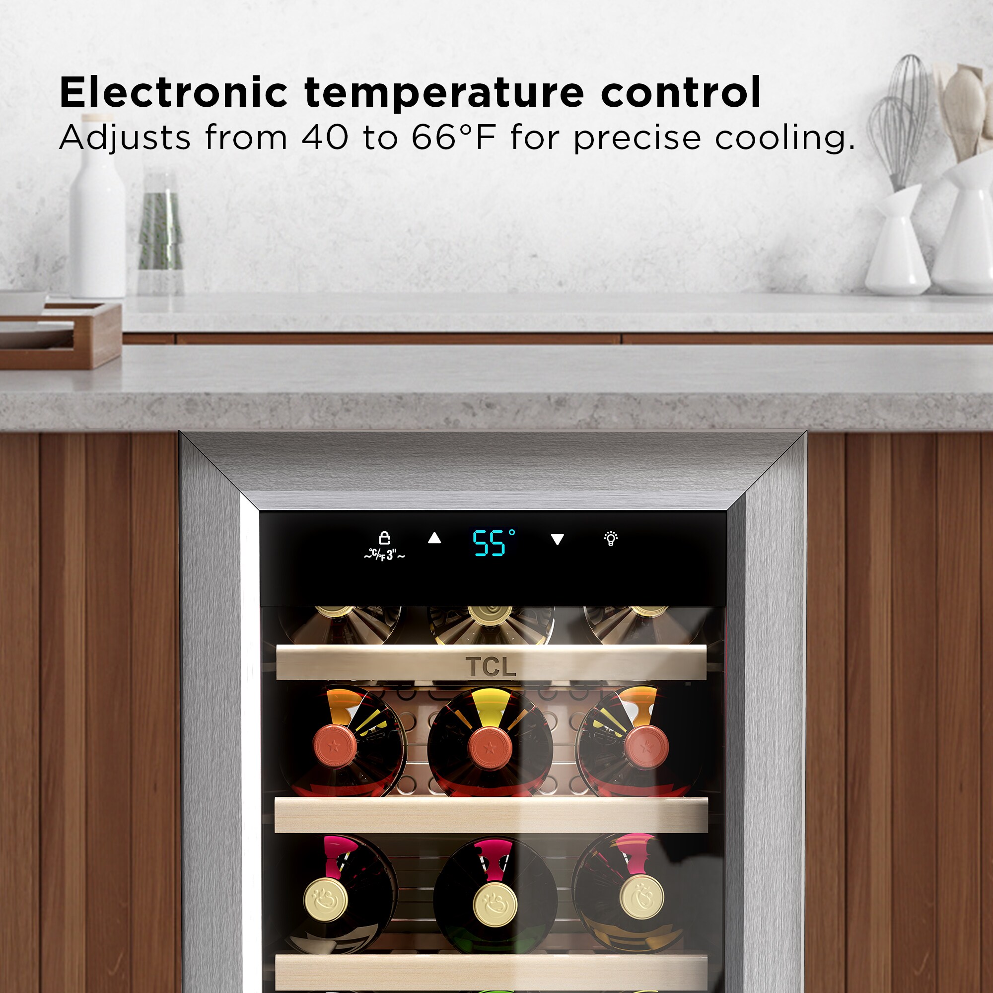 TCL 13.6-in W 18-Bottles Stainless Steel Freestanding Indoor Wine Cooler