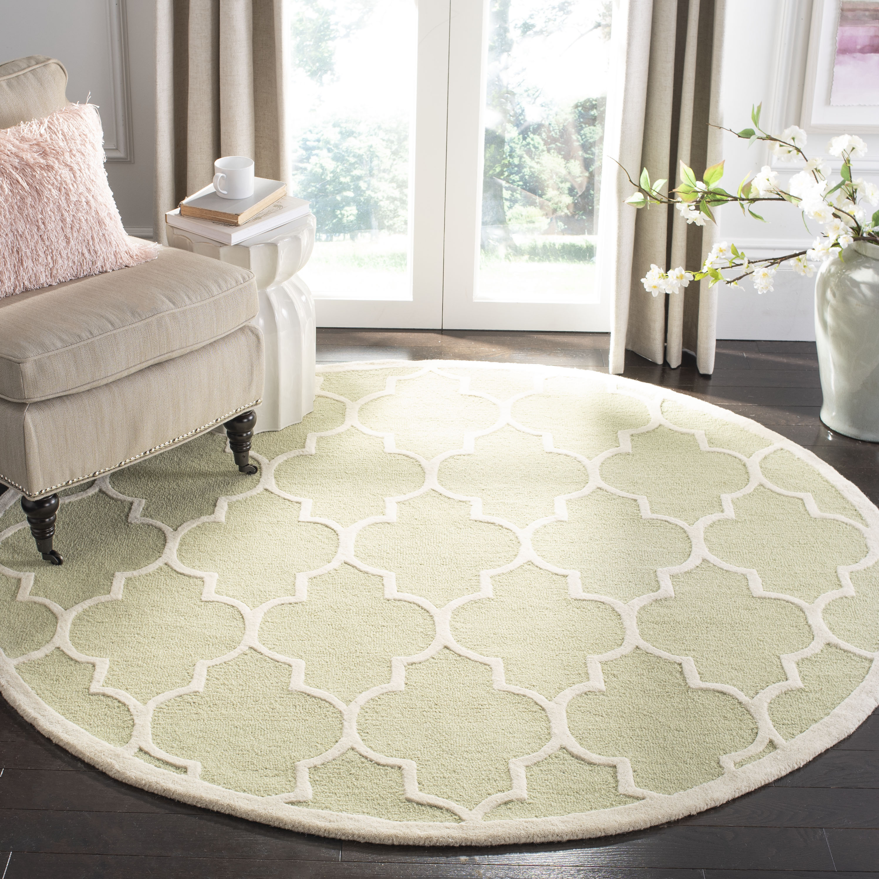  Cambridge 134 Light Green/Ivory Contemporary 6ft x 6ft Round Rug