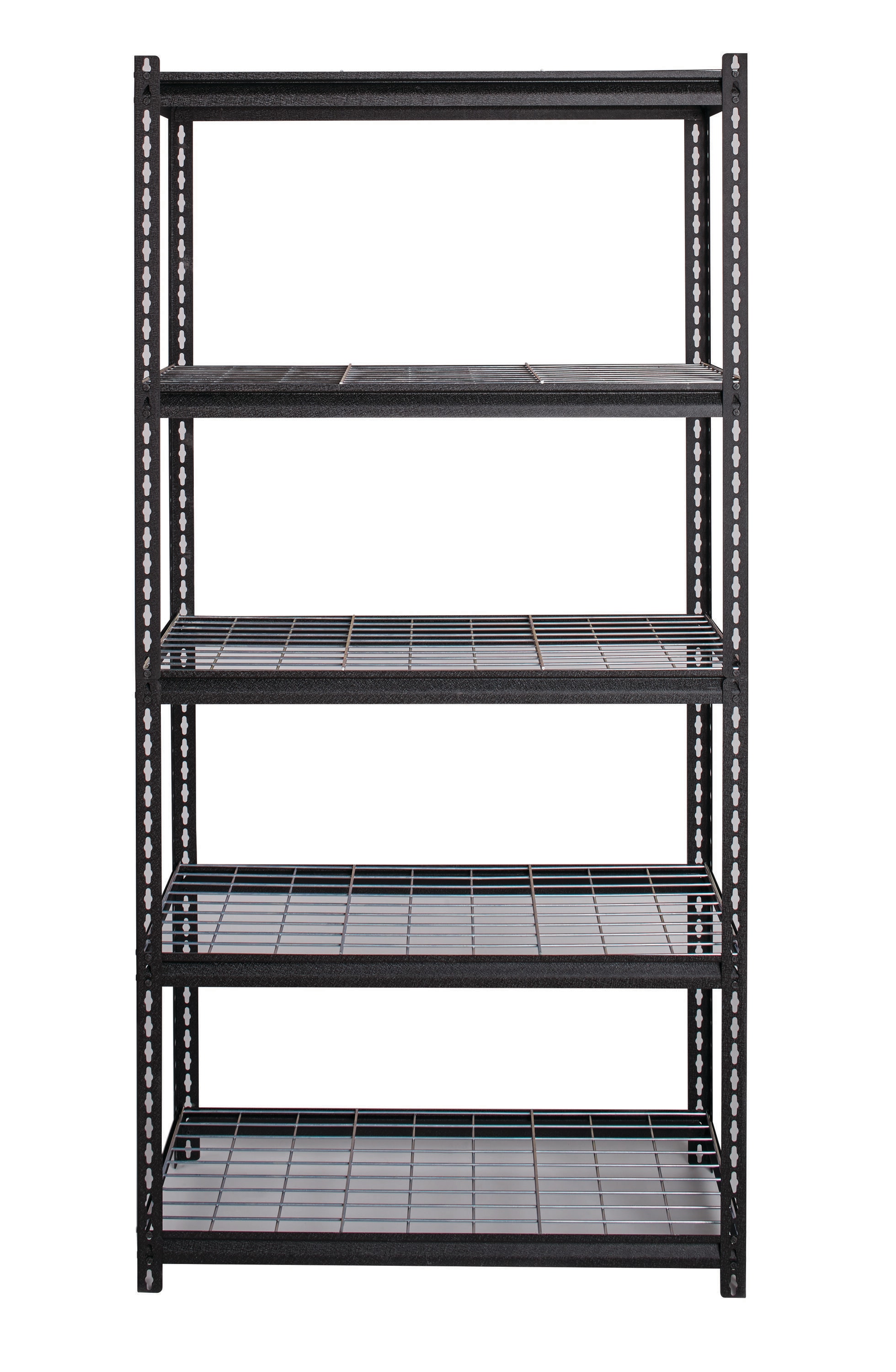 Riveted Steel 5-Shelf Adjustable Wire Deck Shelving, 72"H x 36"W x 18"D, Black