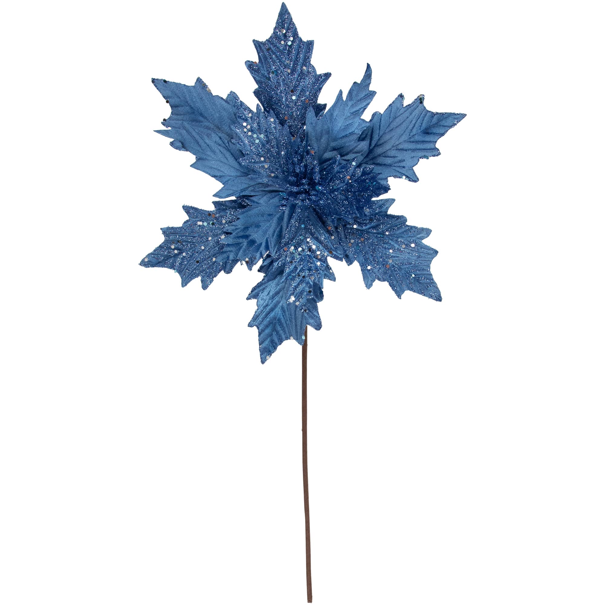 Northlight 24 inch Glittered Blue Poinsettia Christmas Stem Spray
