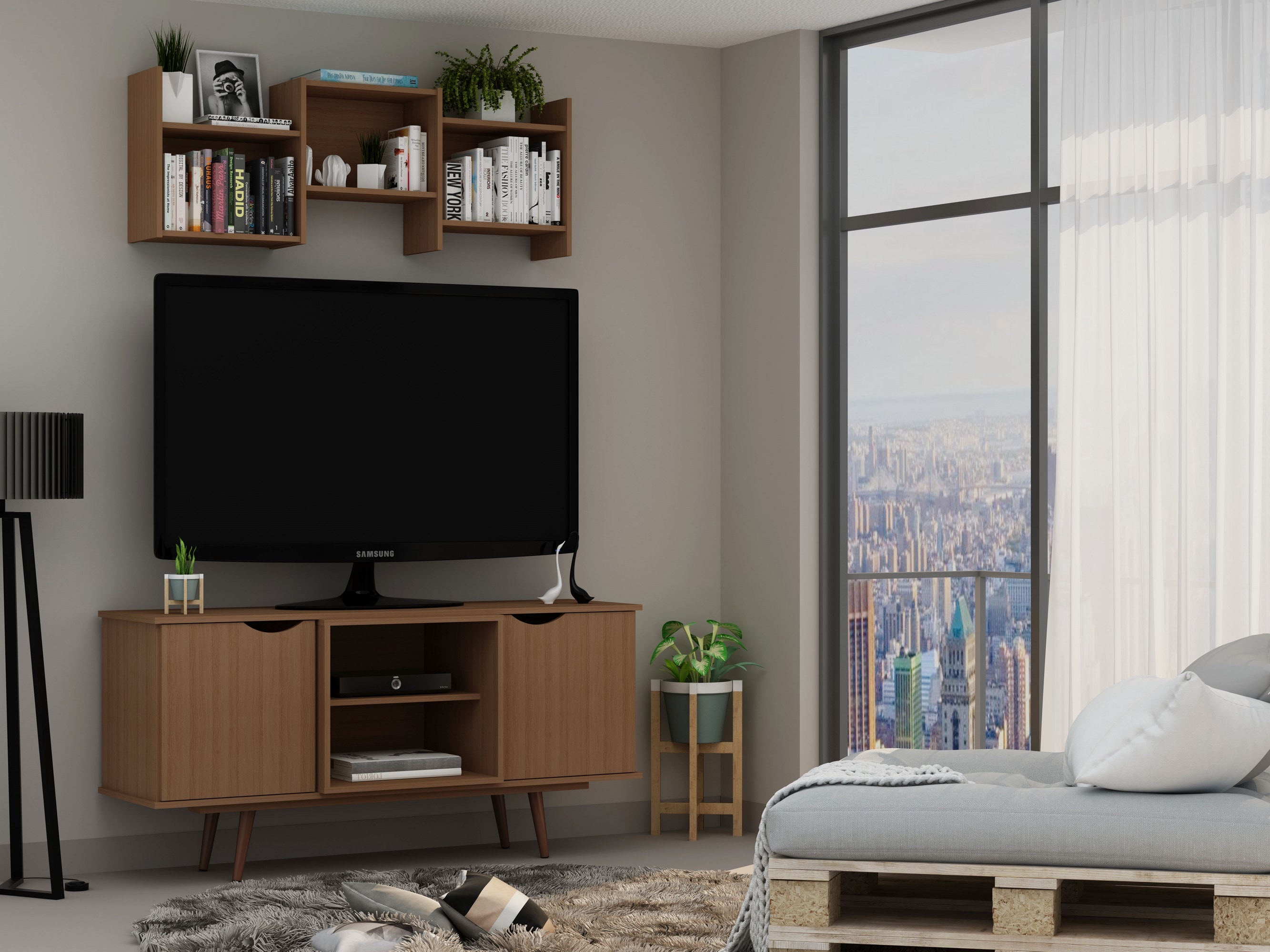 Manhattan Comfort 18PMC5 Hampton Modern/Contemporary Maple Cream TV stand ( Accommodates TVs up to 48-in )