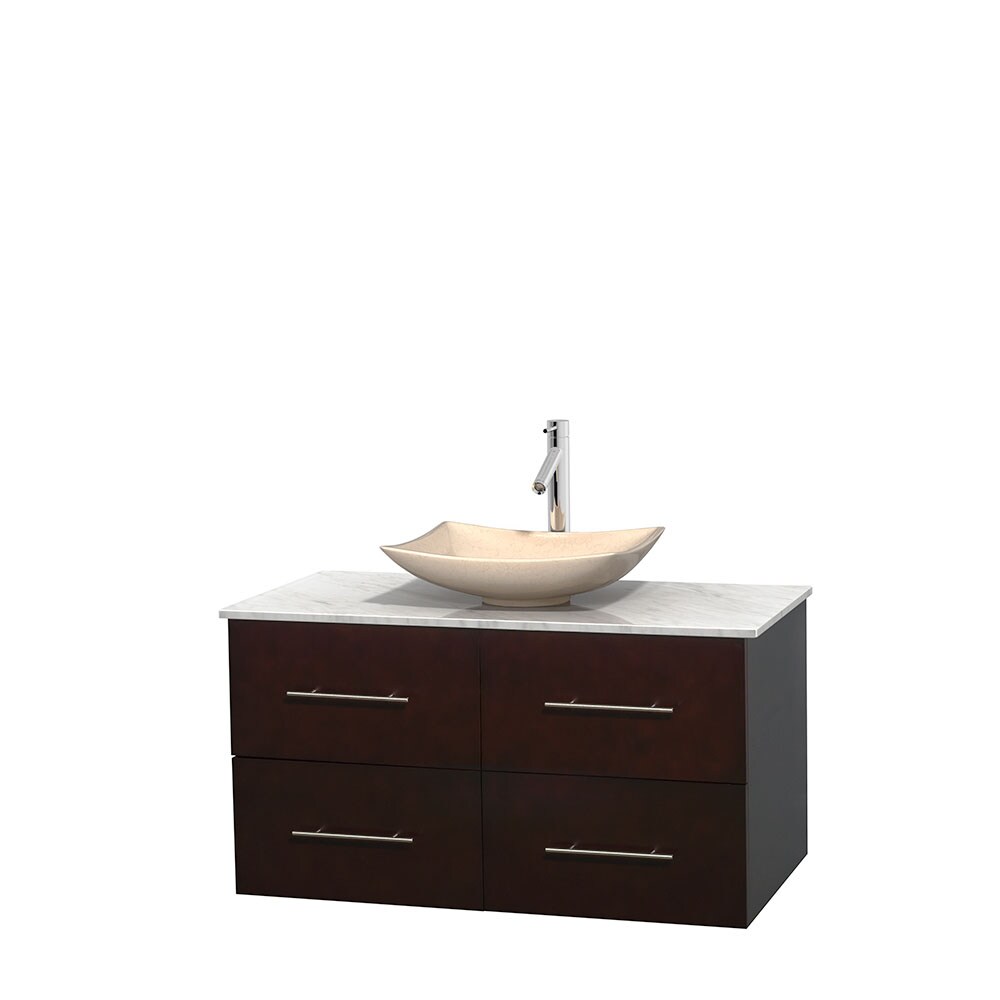 Wyndham Collection WCVW00942SESCMGS5MXX Centra 42-in Espresso Single Sink Bathroom Vanity with White Carrera Natural Marble Top