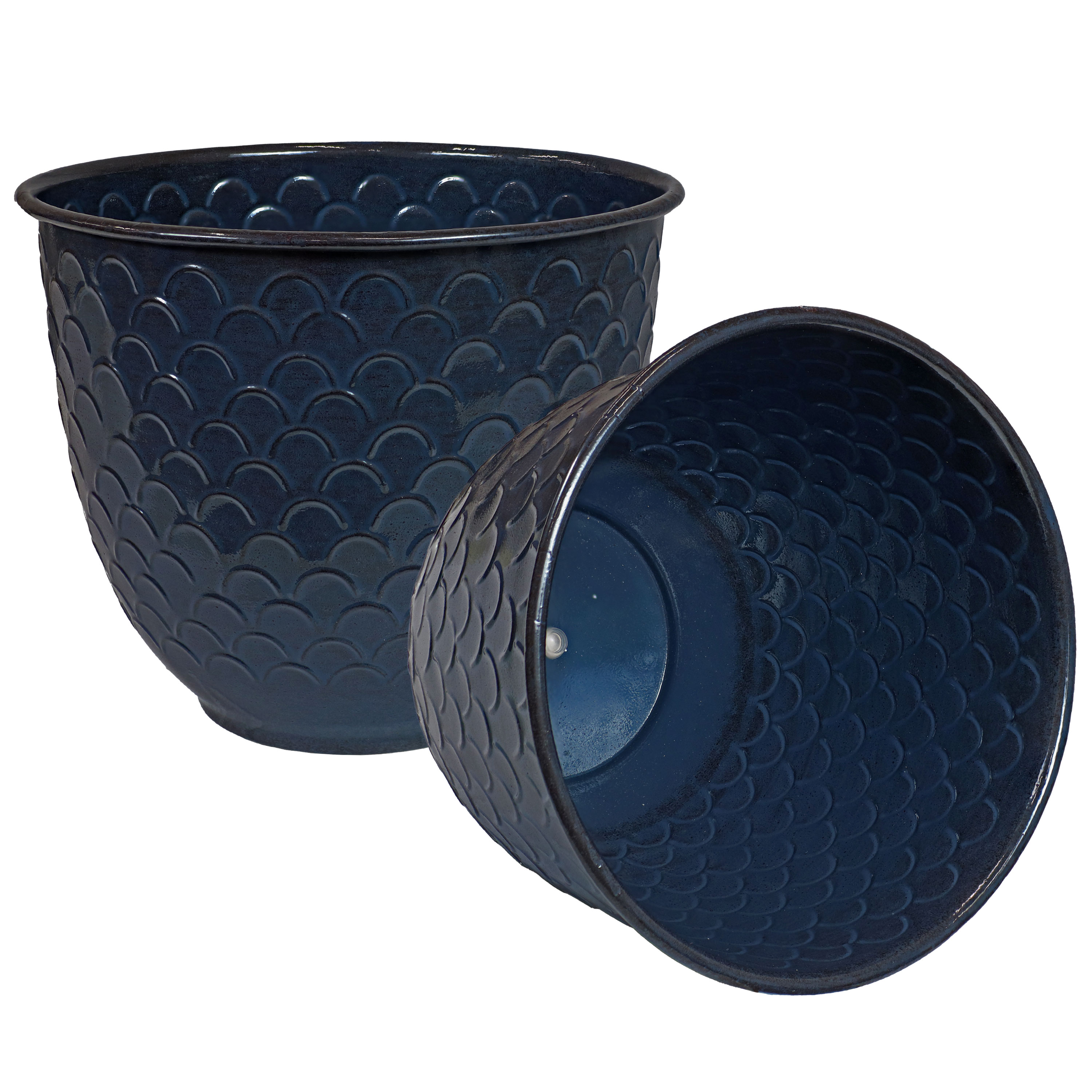 Dinah Navy Glaze Metal Indoor/Outdoor Planter Set