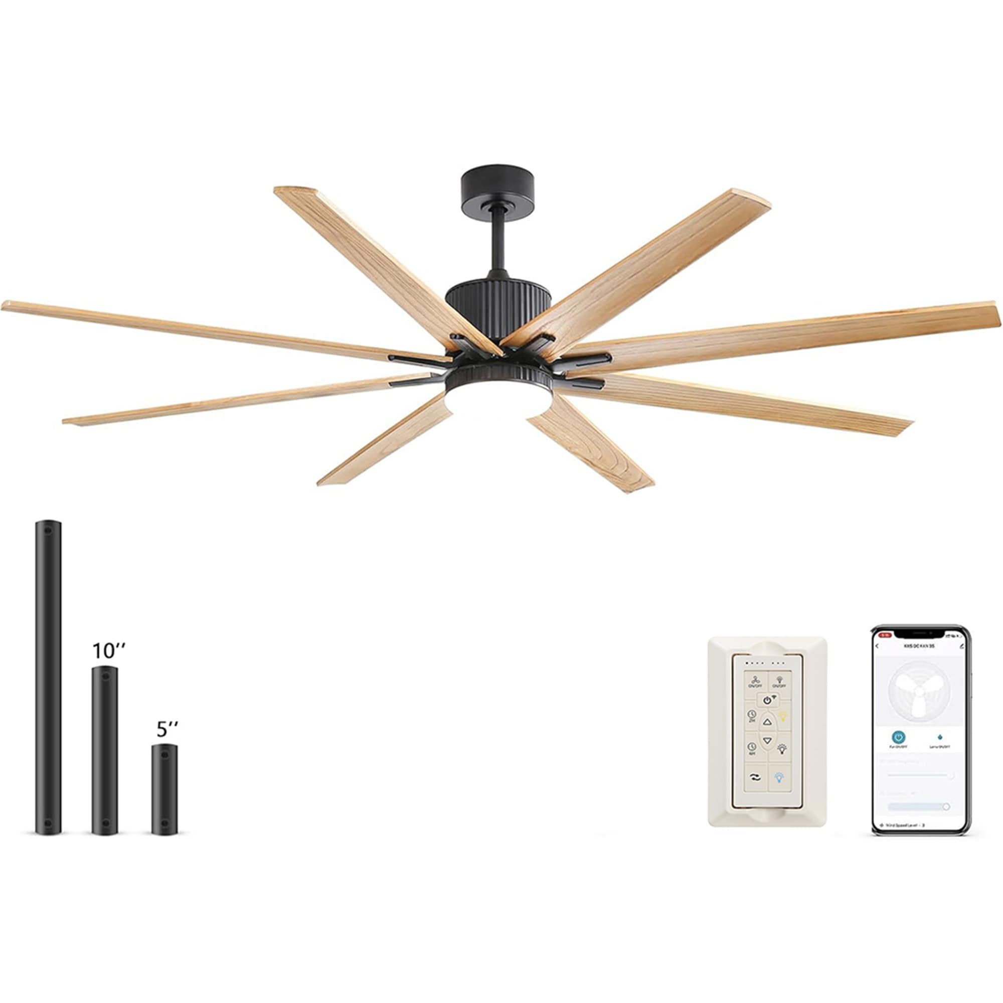 BABOOM BOM-W882P14-OR 76-in Color-Changing Integrated LED Smart Black with Ceiling Fan With Light - Remote Included ( 8 -Blade )