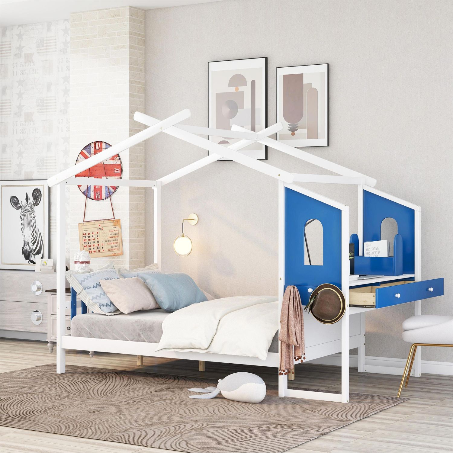 JASMODER GX001804AAK White Full Composite Platform Bed with Storage