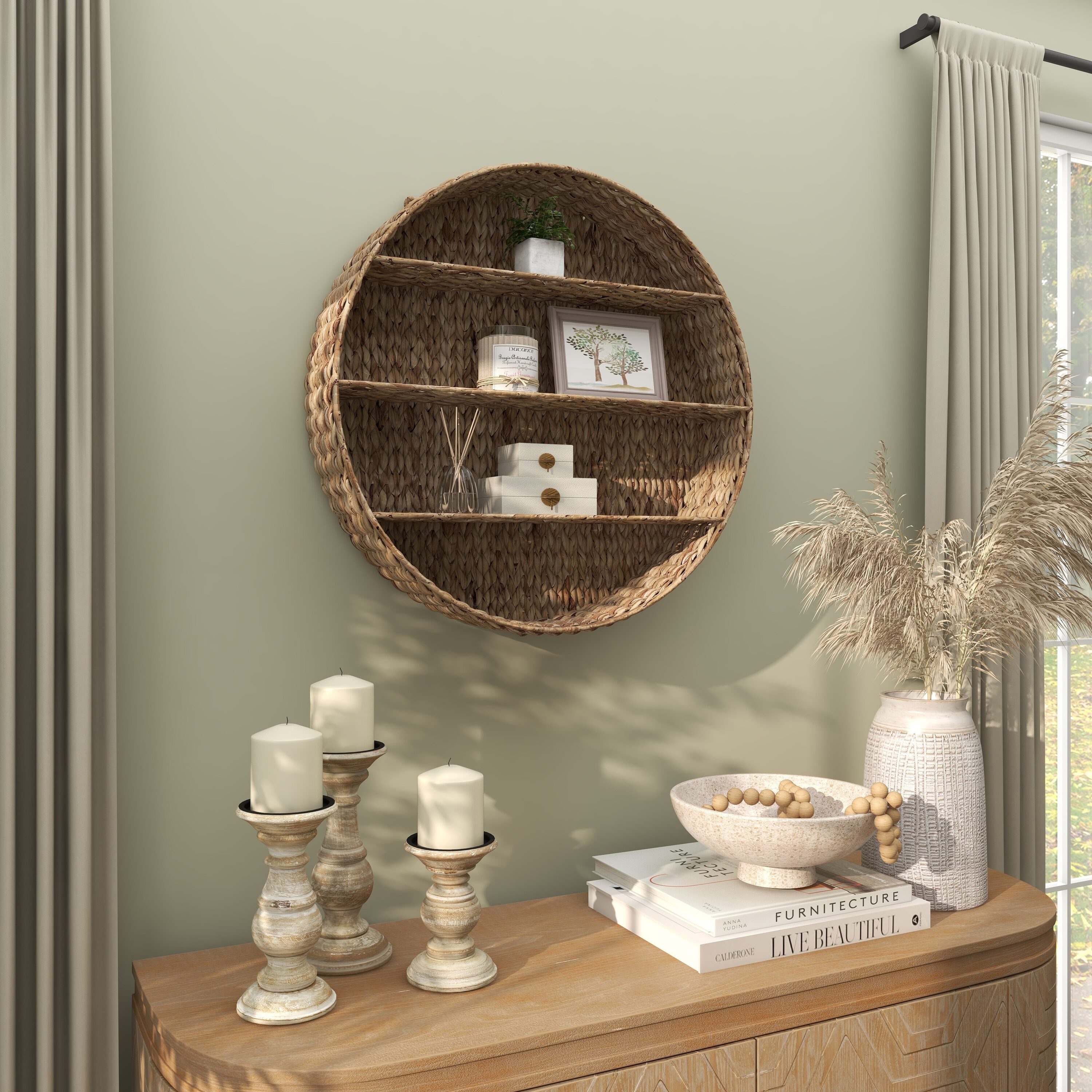Grayson Lane 99896 24-in D x 24-in L Brown Round Weave Wood Circle Tiered shelf