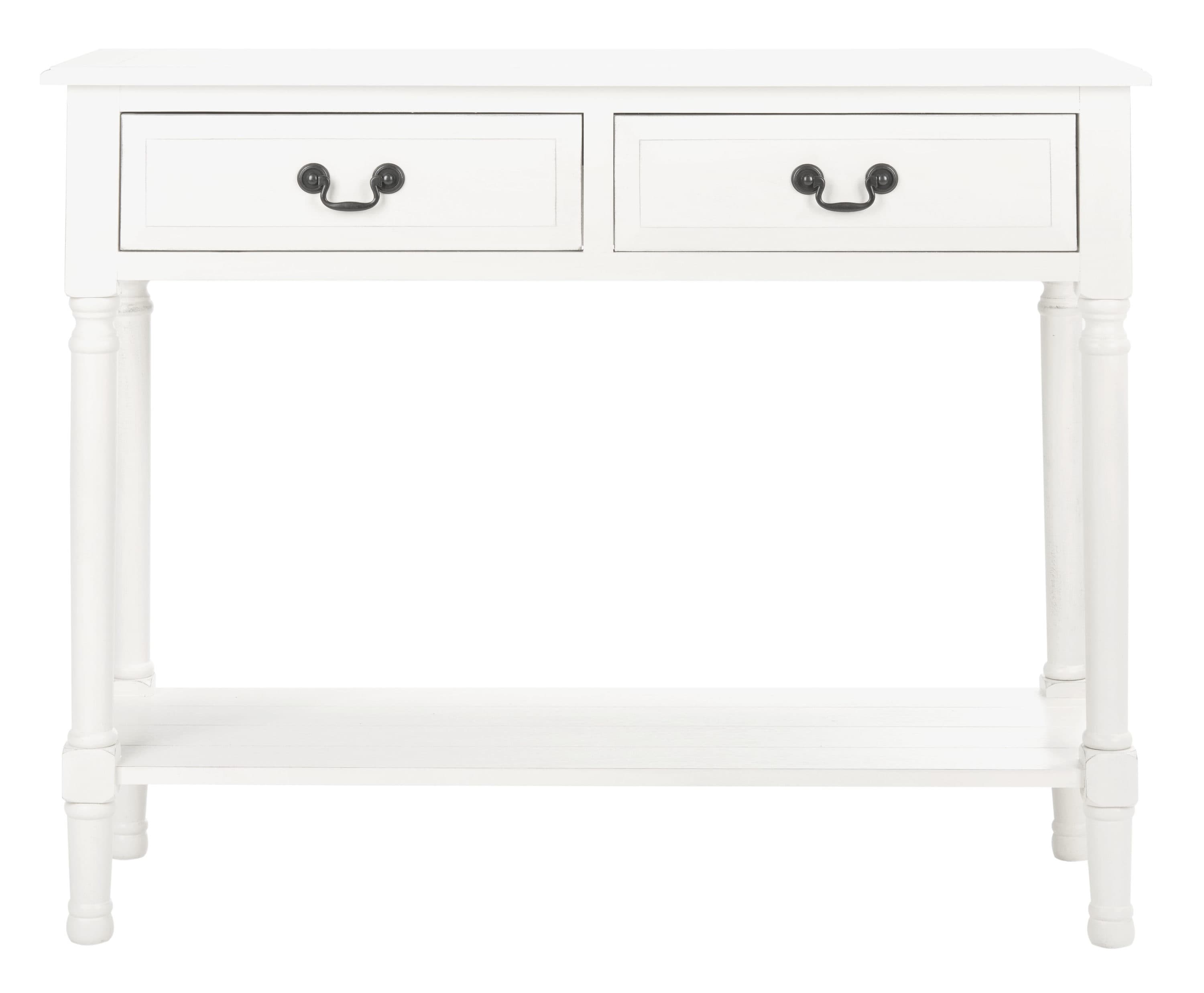 Distressed White Wood & Metal Console Table with Dual Drawers