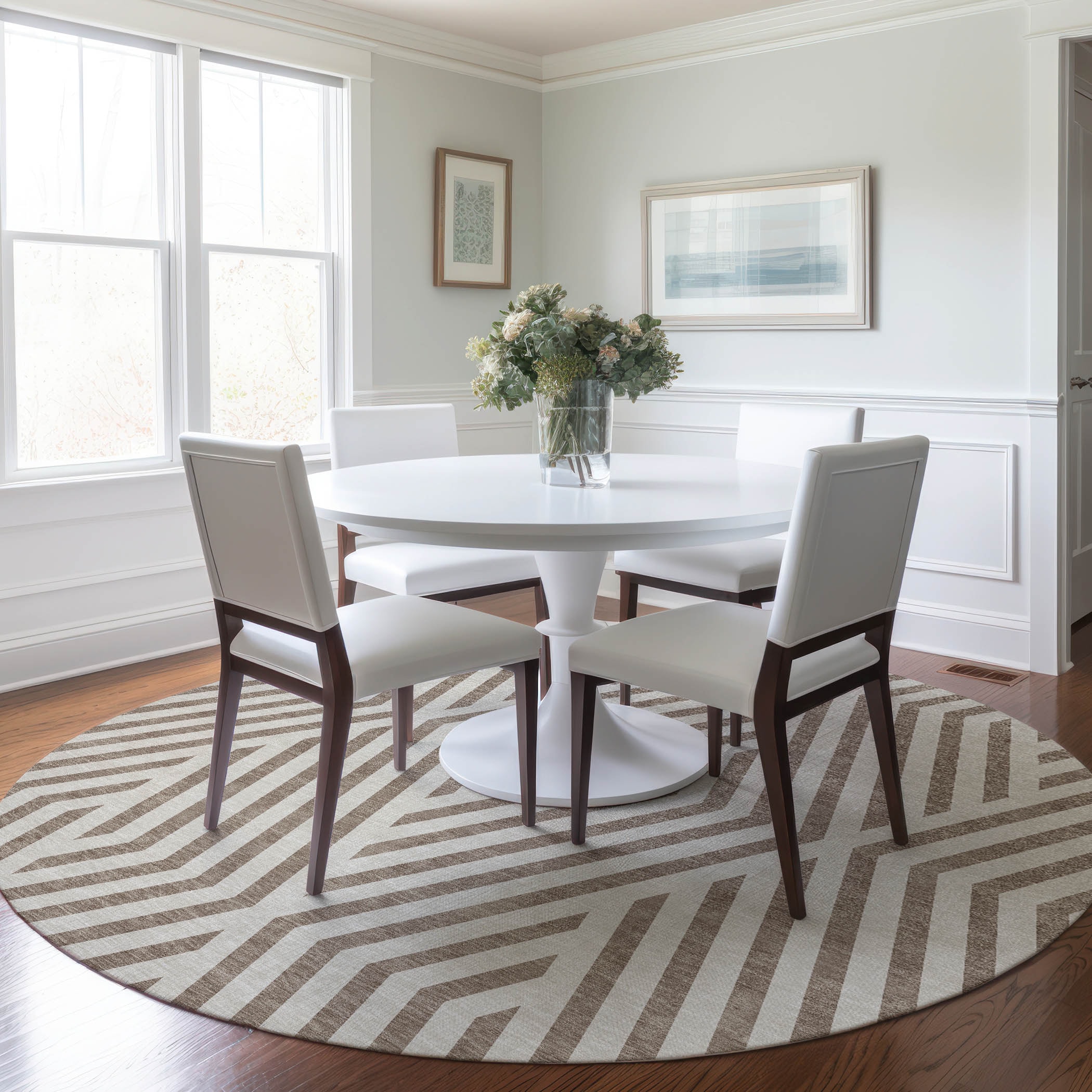 Addison Rugs ACN550TP8RO Chantille ACN550TP 8 x 8 (ft) Polyester Taupe Round Indoor/Outdoor Stripe Mid-Century Modern Machine washable Area rug