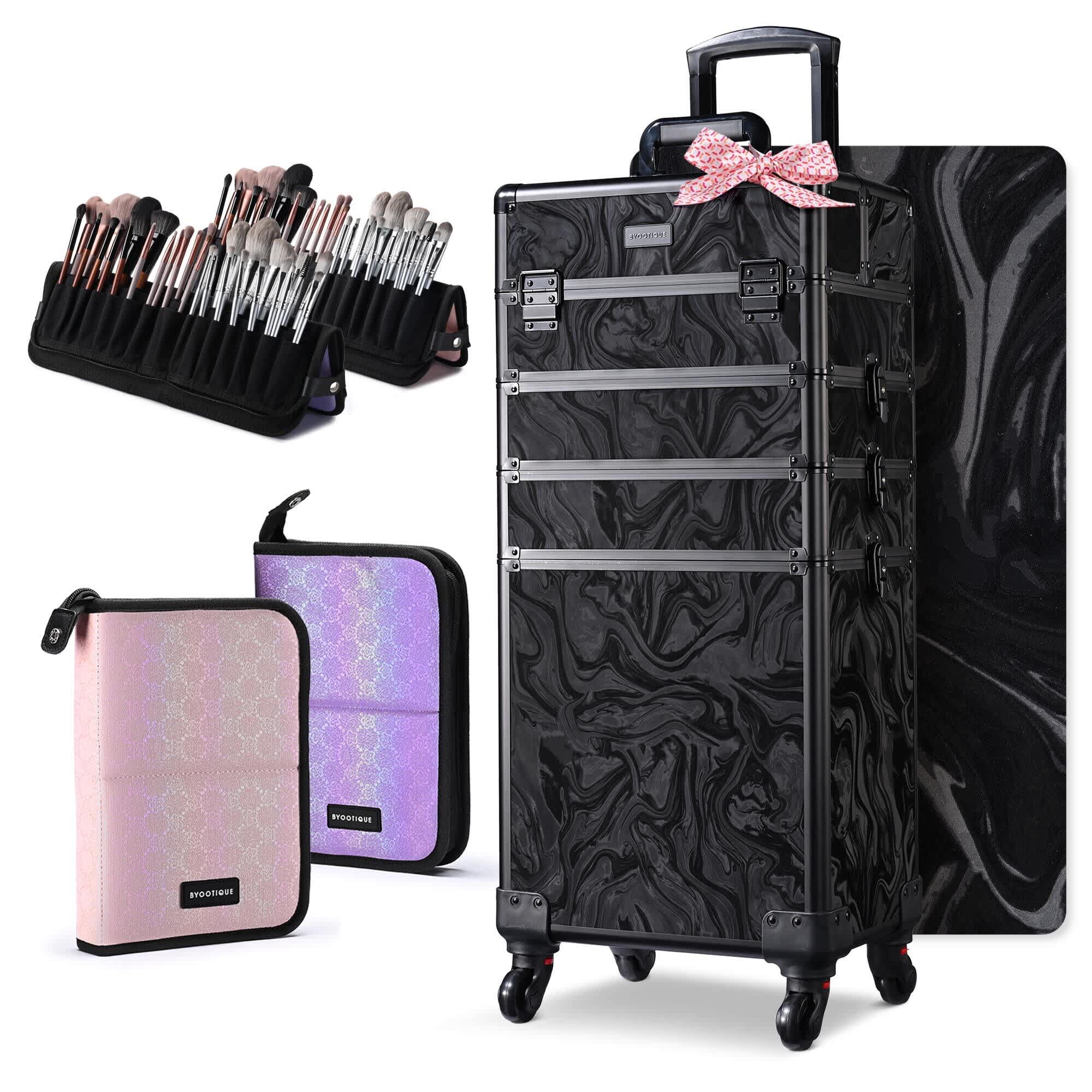 Yescom Byootique 4in1 Rolling Makeup Case with 2 Foldable Brush Bags