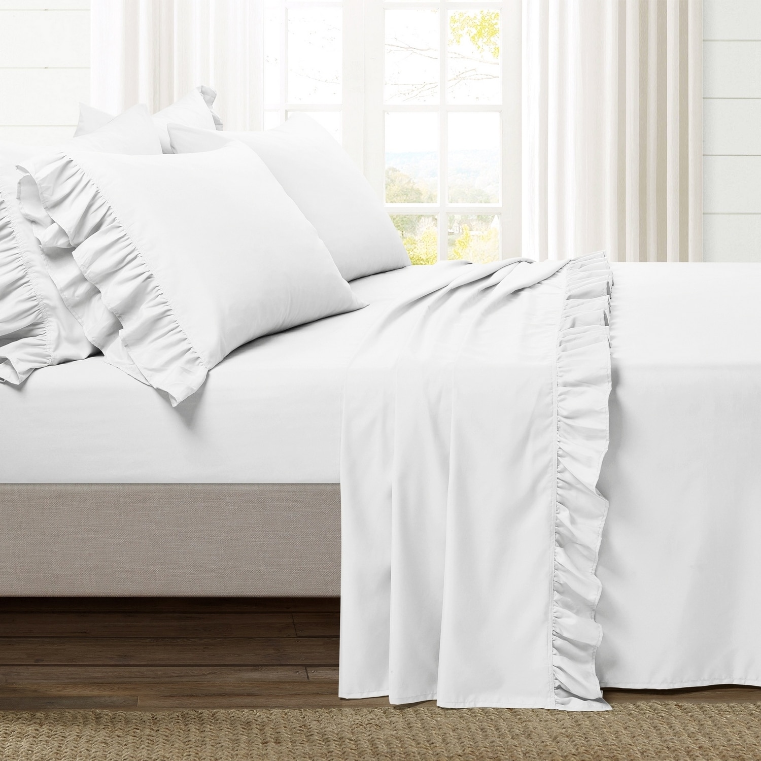 White Twin Ruffle Trim Microfiber Sheet Set