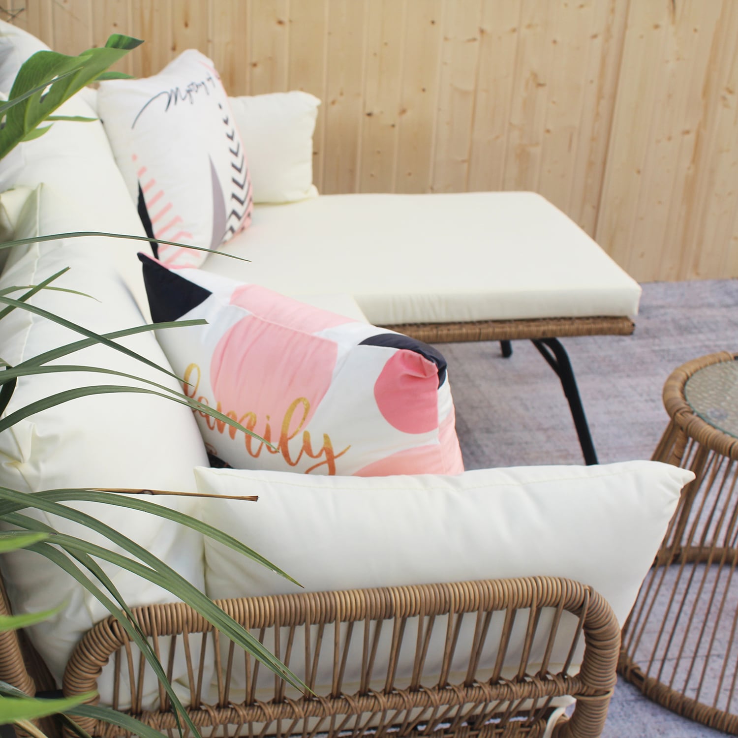 Bybafun 3-Piece Rattan Patio Conversation Set With Off-white Cushions ...