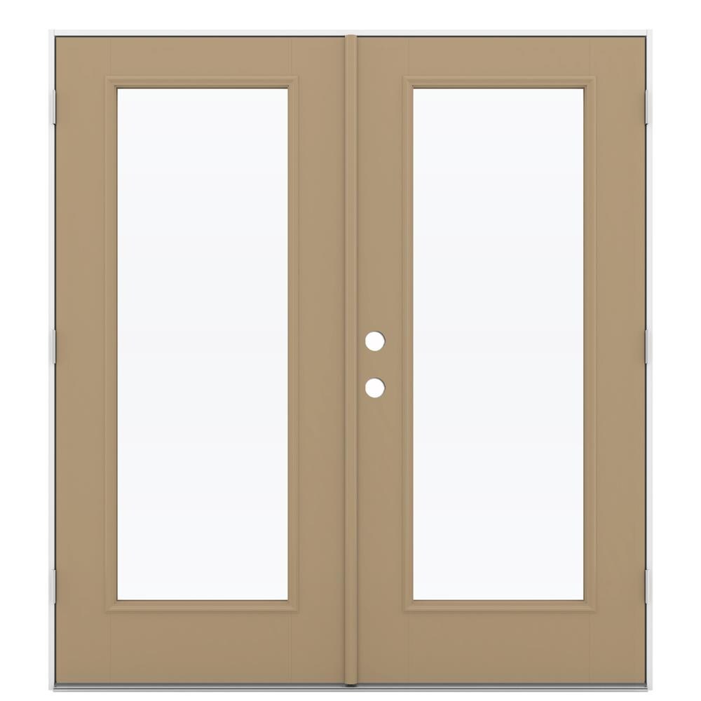 JELD-WEN French 72-in x 80-in 4-9/16-in Low-e Warm Wheat Fiberglass French Left-Hand Outswing Double Patio Door