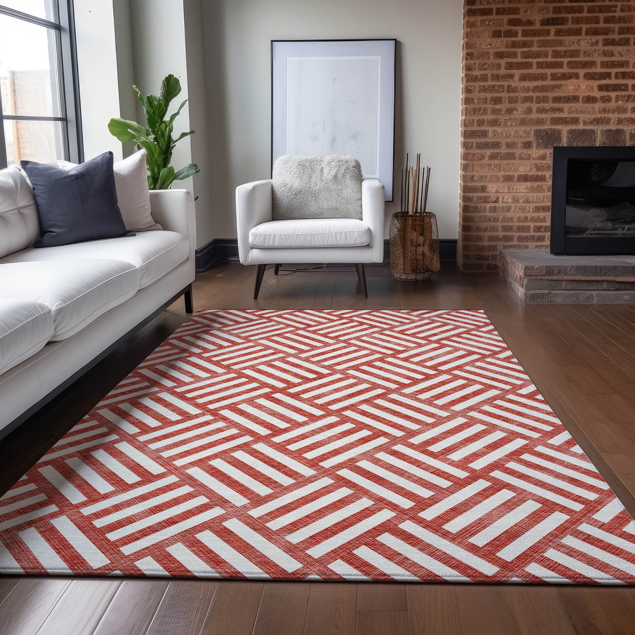 Addison Rugs ACN620RD5X8 Chantille ACN620RD 5 x 7 (ft) Polyester Red Rectangular Indoor/Outdoor Geometric Machine washable Area rug