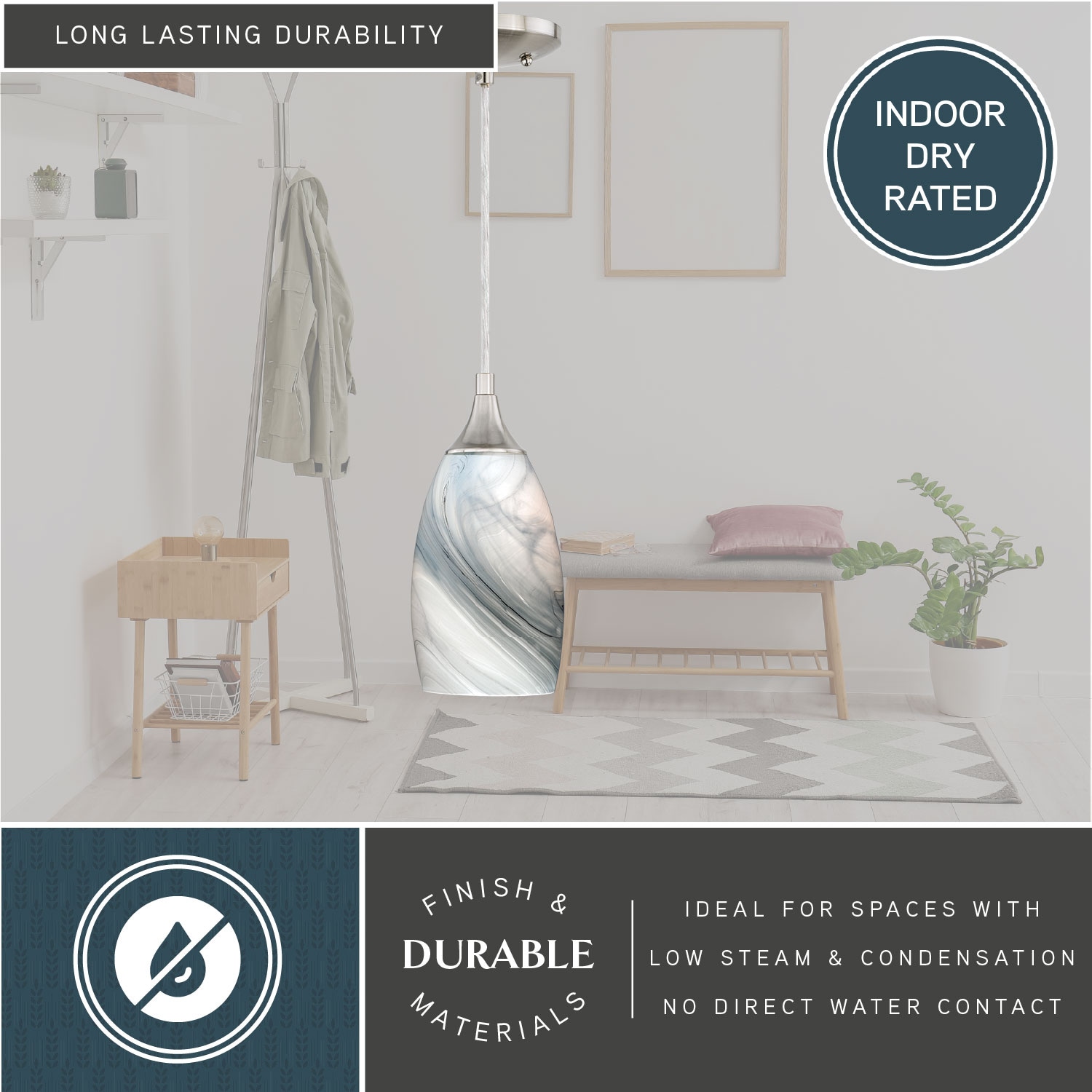 Milano Satin Nickel Mini Pendant with Marble Swirl Glass