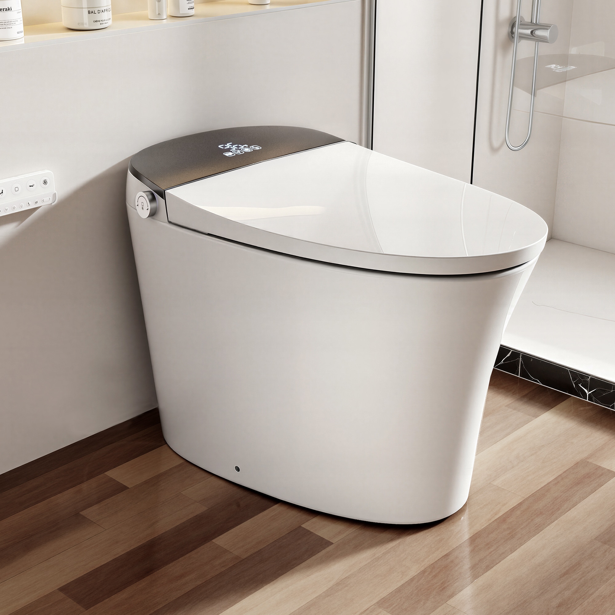 GDFStudio Modern Smart Toilet with Heated Seat Warm Water Sprayer Dryer and Auto Flush Remote Control - White