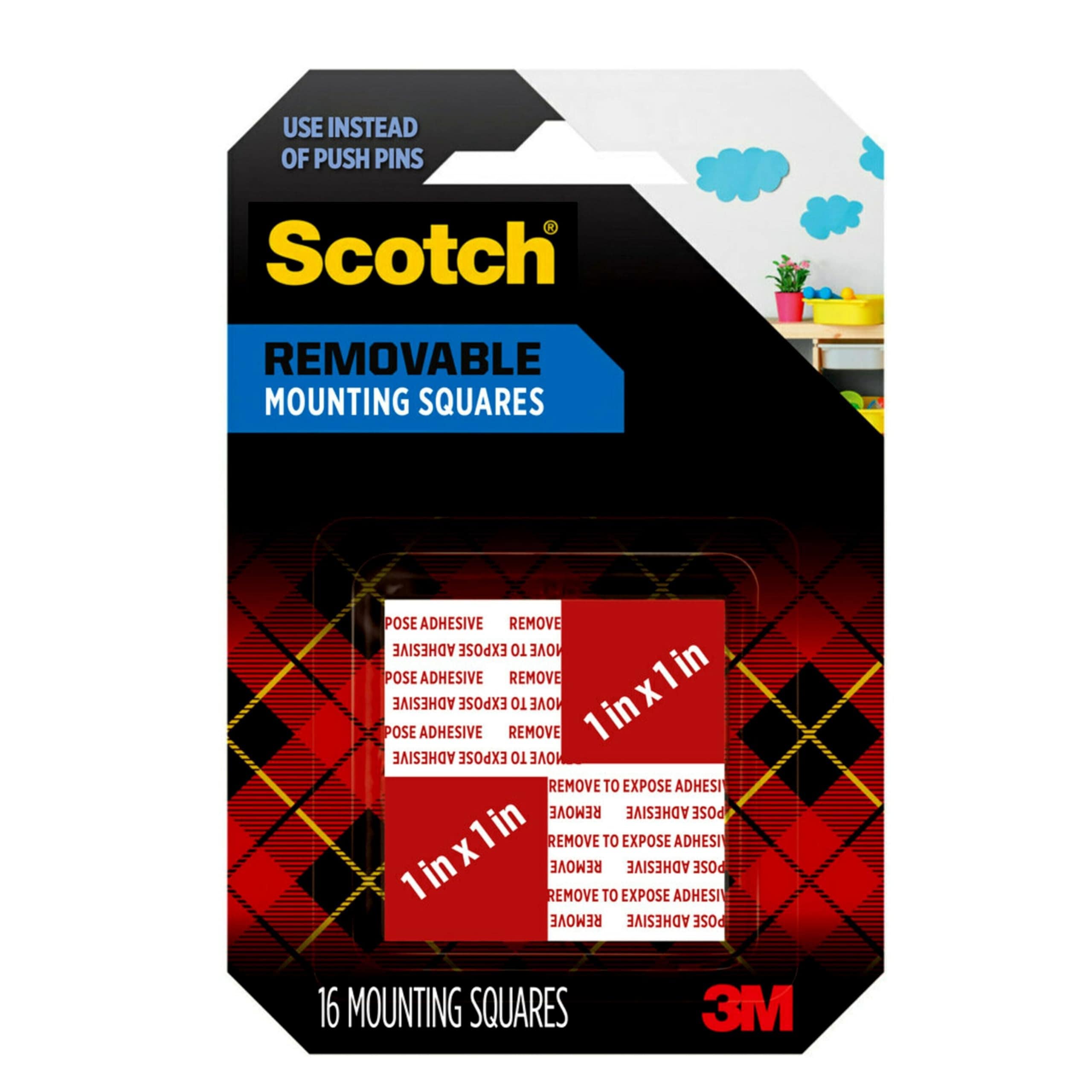 Scotch  Removable Moutig Squares - 1 ich x 1 ich Holds 1 lb Pack of 16 Grey