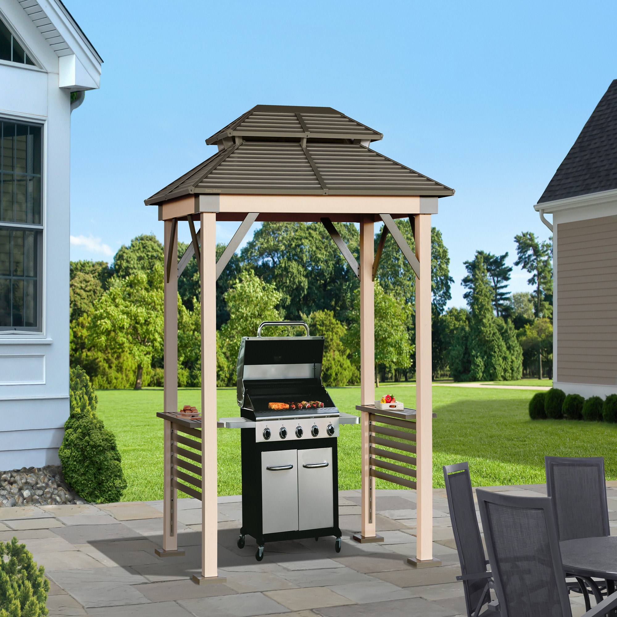 Sojag 8-ft x 6-ft Brown Aluminum Grill Gazebo with Steel Roof