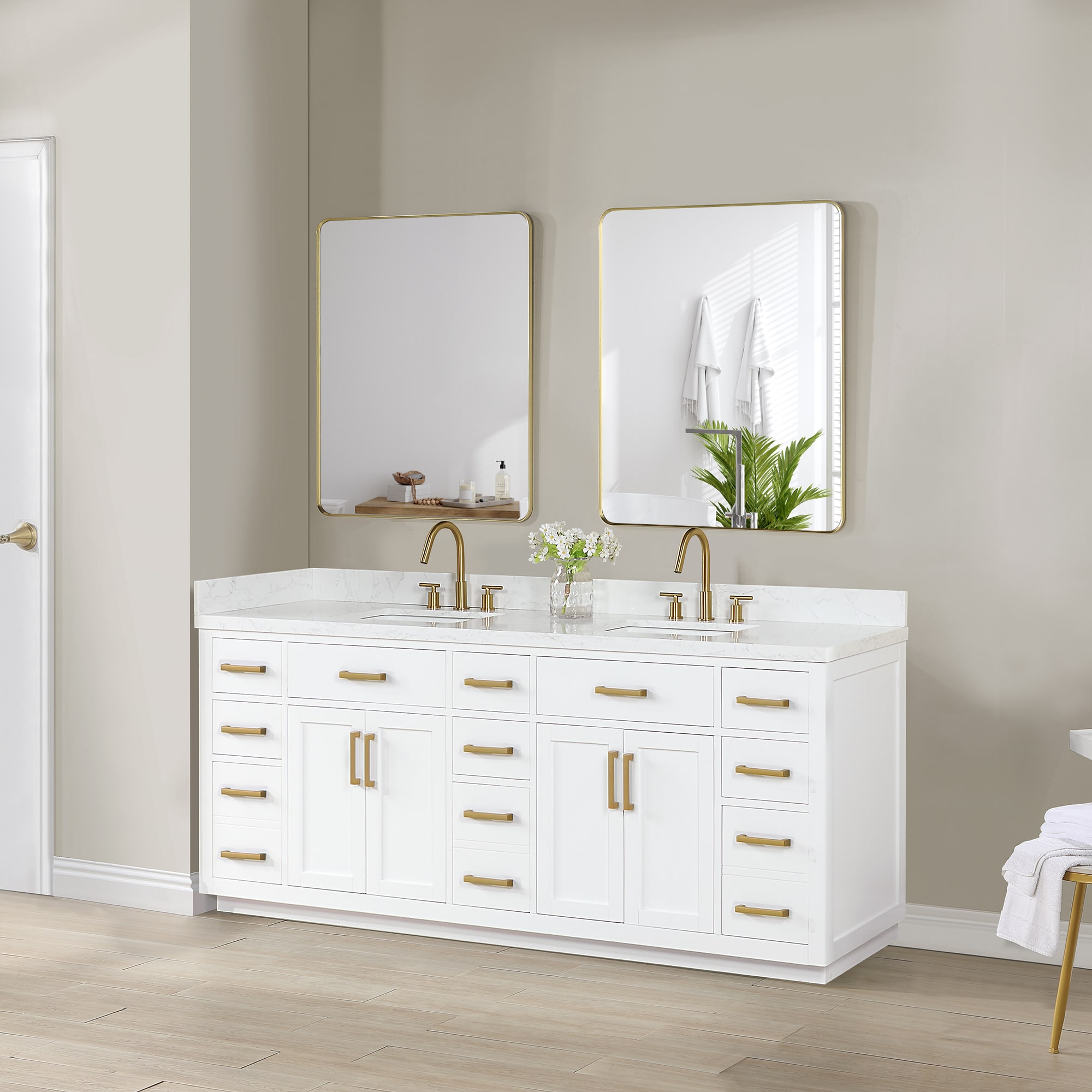 Gavino 84" White Wood Vanity with Composite Stone Top and Mirror