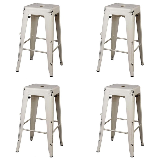 Gia 24 In Metal Bar Stool Antique White, How To Paint And Distress Metal Bar Stools