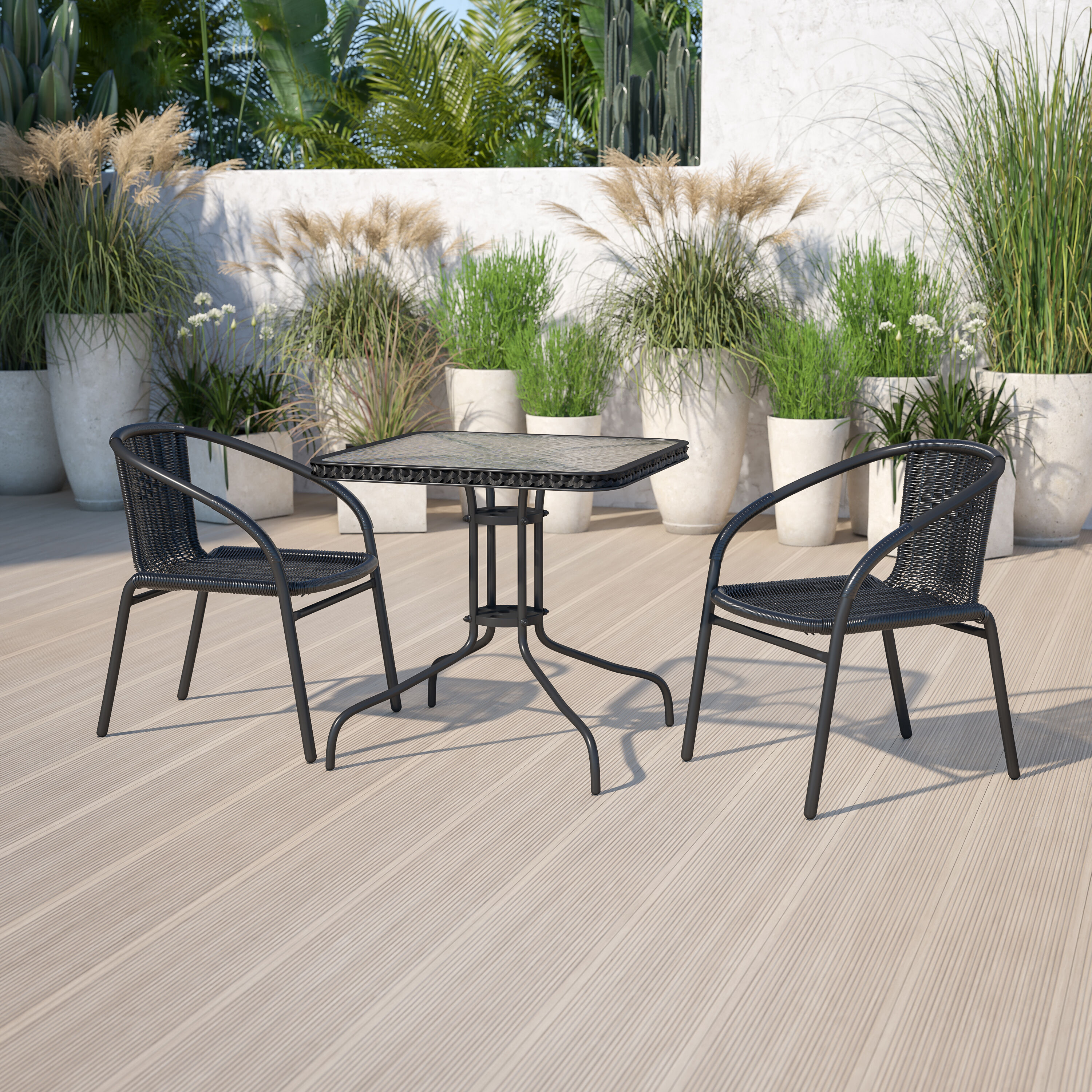 Clear Glass and Black Rattan 3-Piece Bistro Set