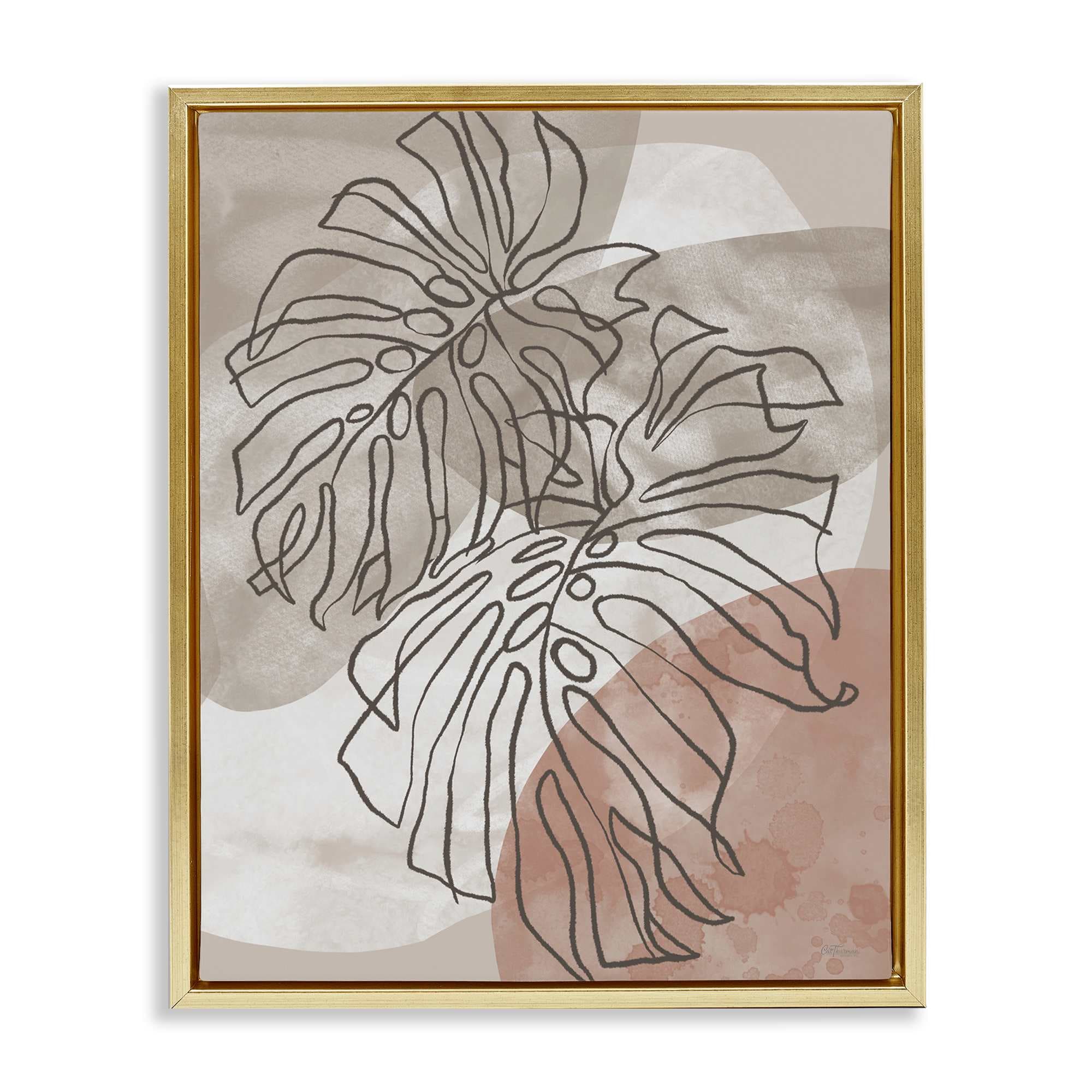 Stupell Industries BT-595-FFG-16X20 Leaf Outlines in Earth Tones Floating Frame design by Cat Thurman Designs
