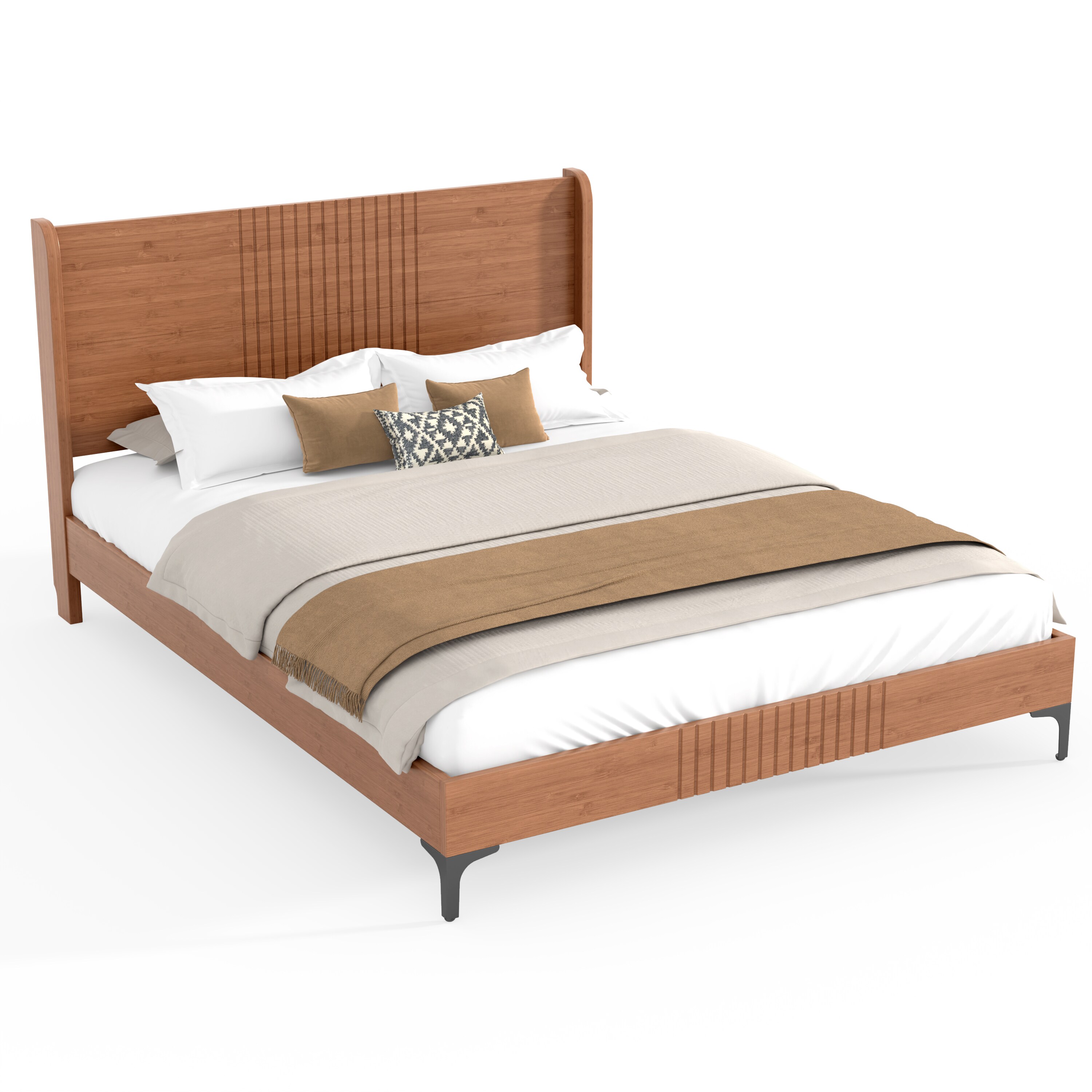 Bellemave Queen Size Platform Bed with Bamboo Structure Mid Century ...