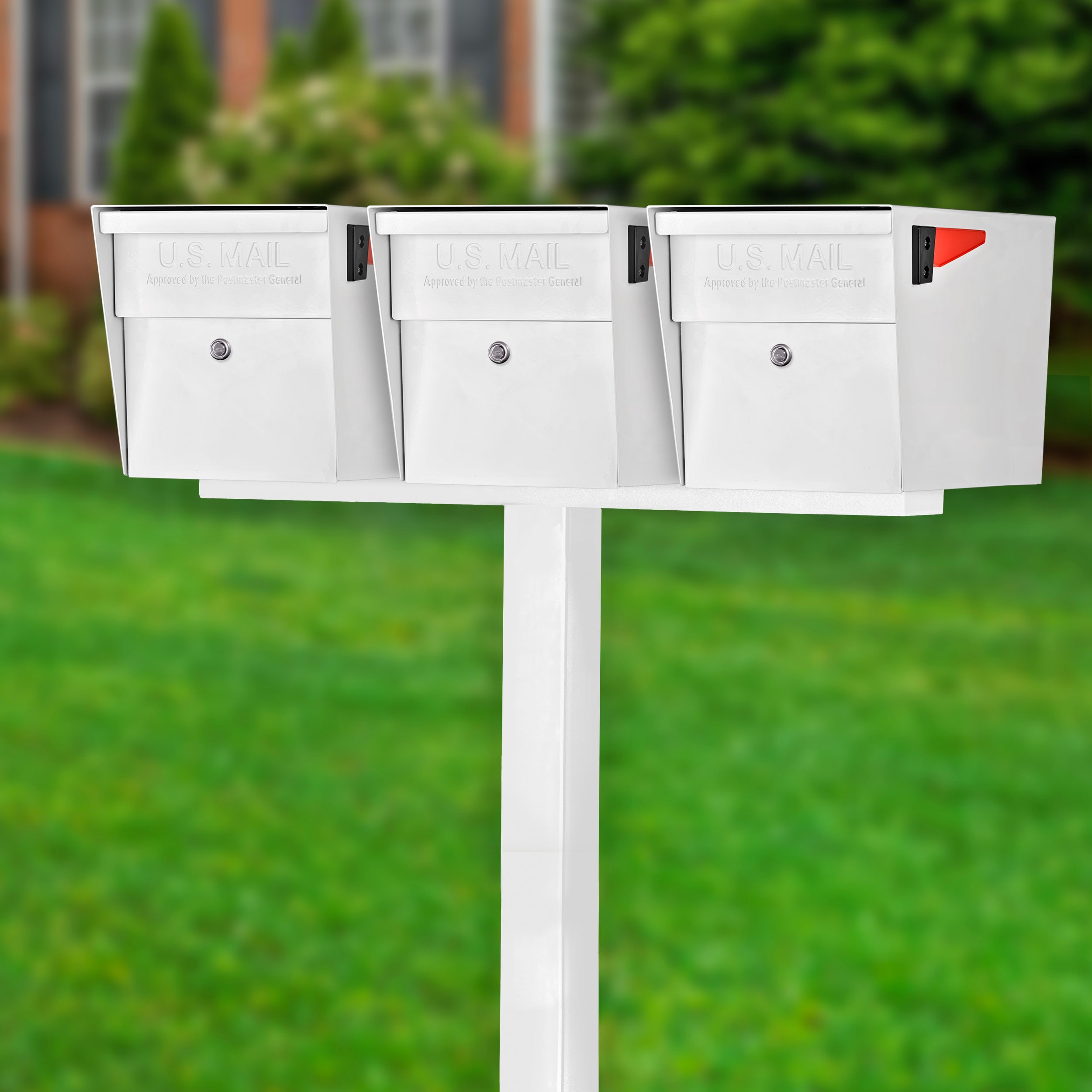 Mail Boss 7109-X3-AW-IG Curbside X3 In-Ground Combo Kit Locking Metal Large Mailbox White with Post