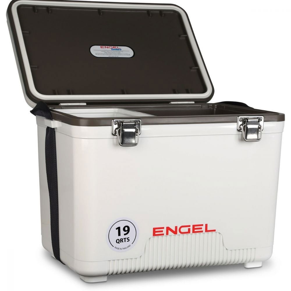 ENGEL 19 Quart Insulated Live Bait Fishing Dry Box Cooler with Water Pump,  White 