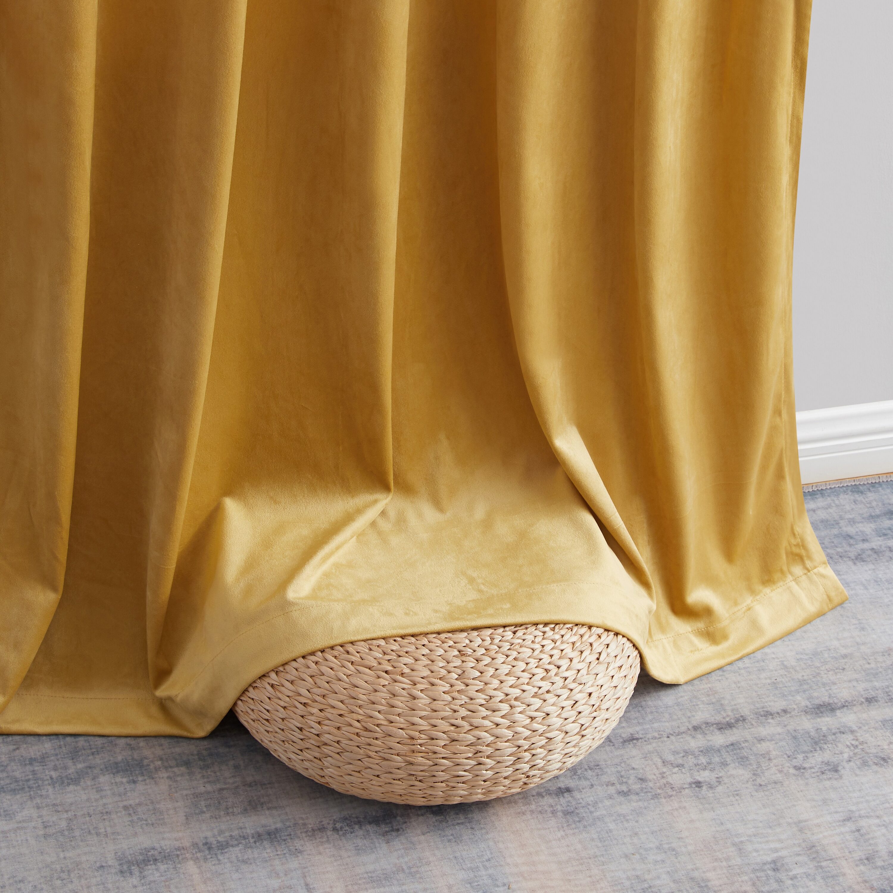 Buy Venezia Plain Velour/Velvet Lined 3 Curtains (Pair) - Gold