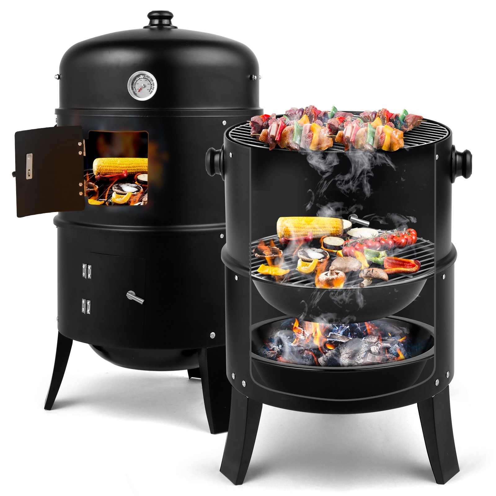 Winado LO1G57000590 Charcoal Grill 18-in W Black Barrel Charcoal Grill