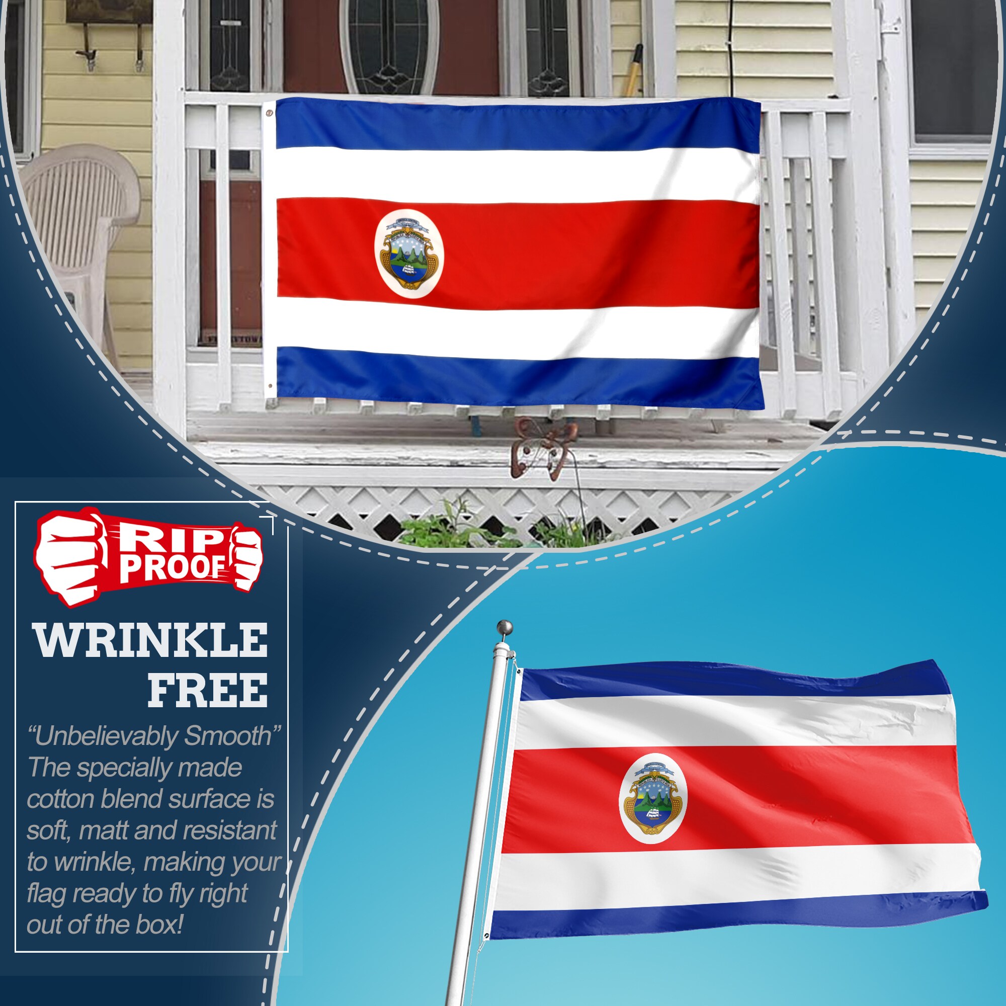 Anley 3' x 5' Rip-Proof Technology Double Sided 3-Ply Costa Rica Flag