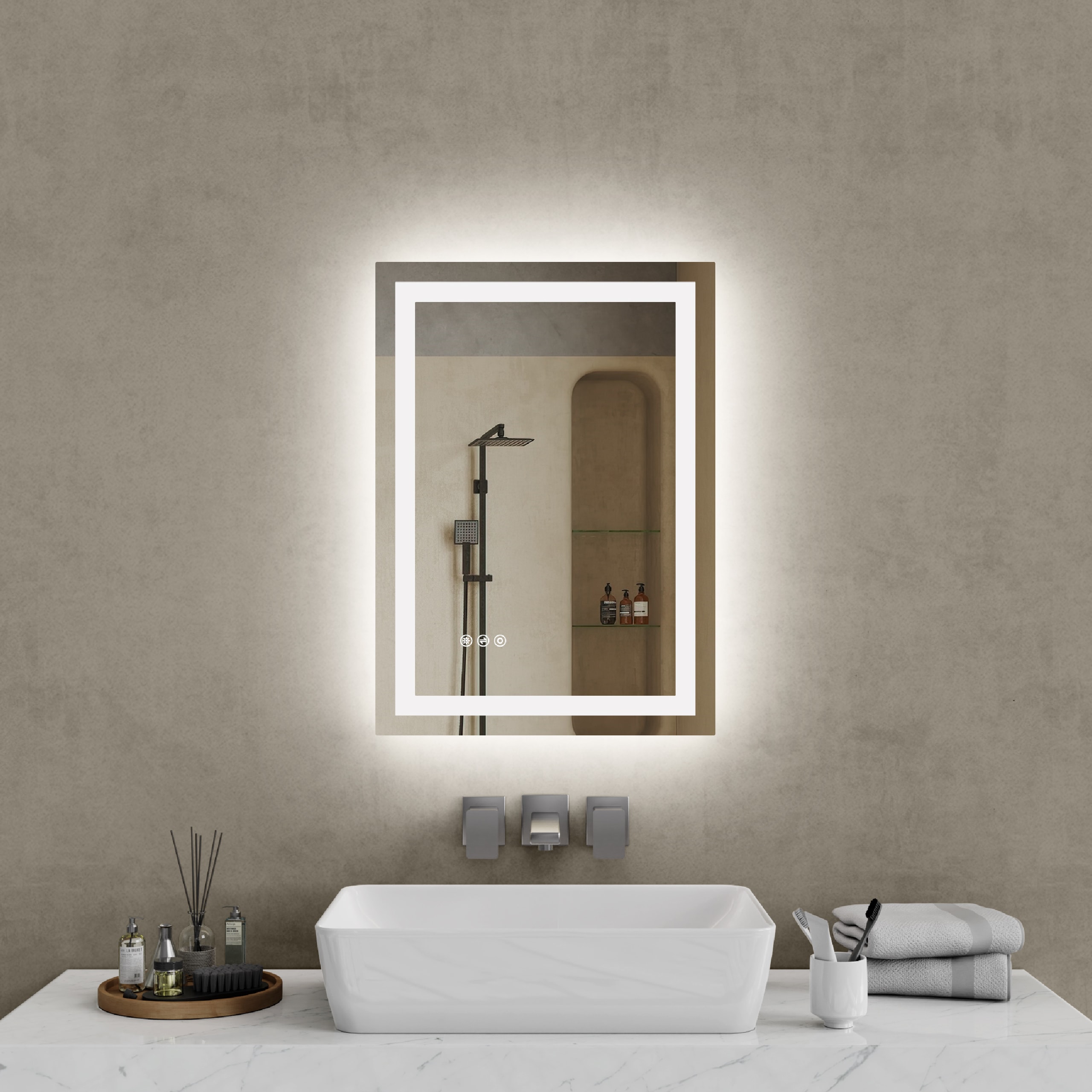 Tatayosi 20x28 LED Bathroom Mirror Front-Lit and Back-Lit Stepless Dimmable 3 Colors CRI90+ Brightness Memory Shatter-Proof Anti-fog LED Vanity Mirror IP44 Waterproof