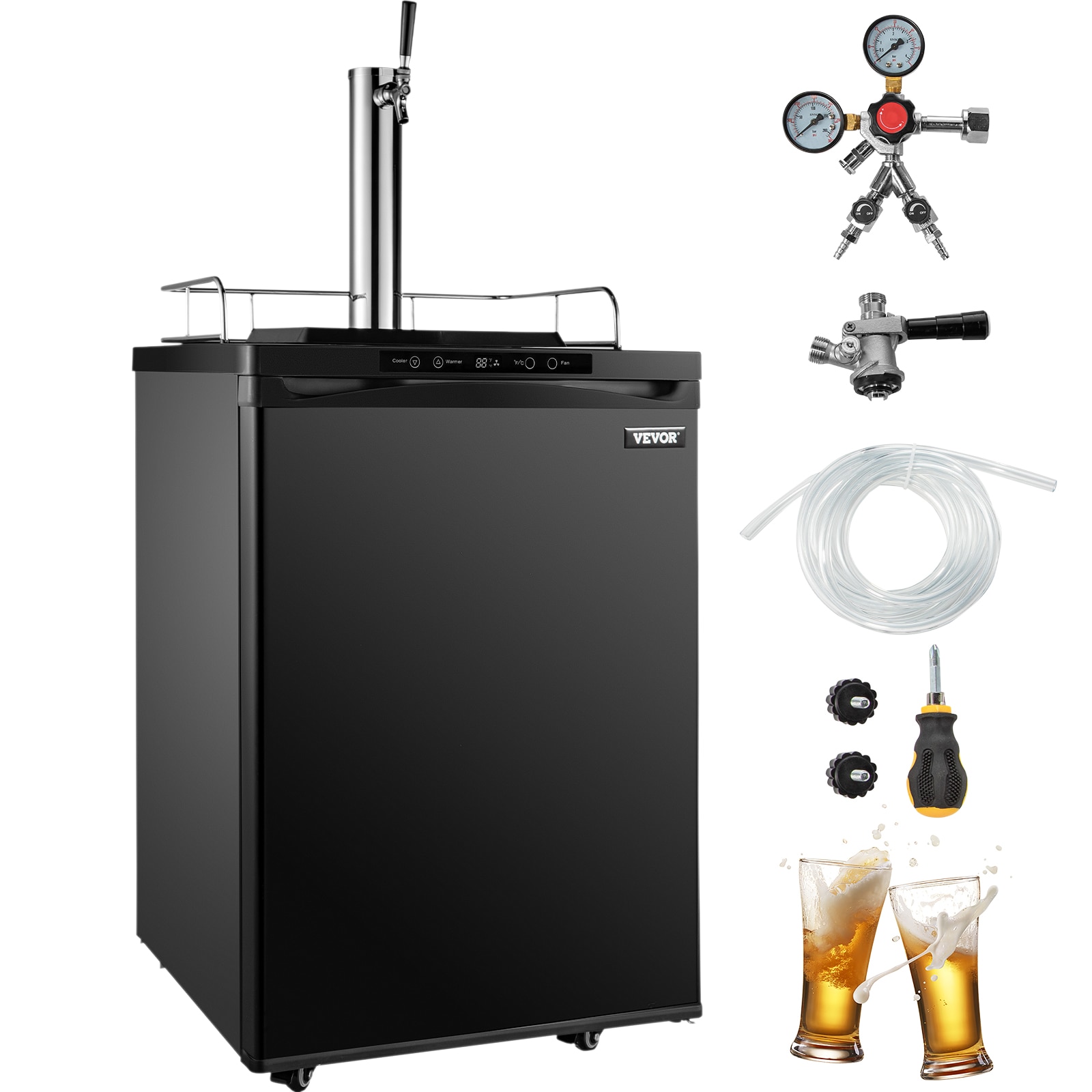 VEVOR PJLZFPJHSDTMC98M1V1 Single tap Full Stainless Steel Manual Freestanding Commercial/Residential Indoor or outdoor Kegerator conversion refrigerator