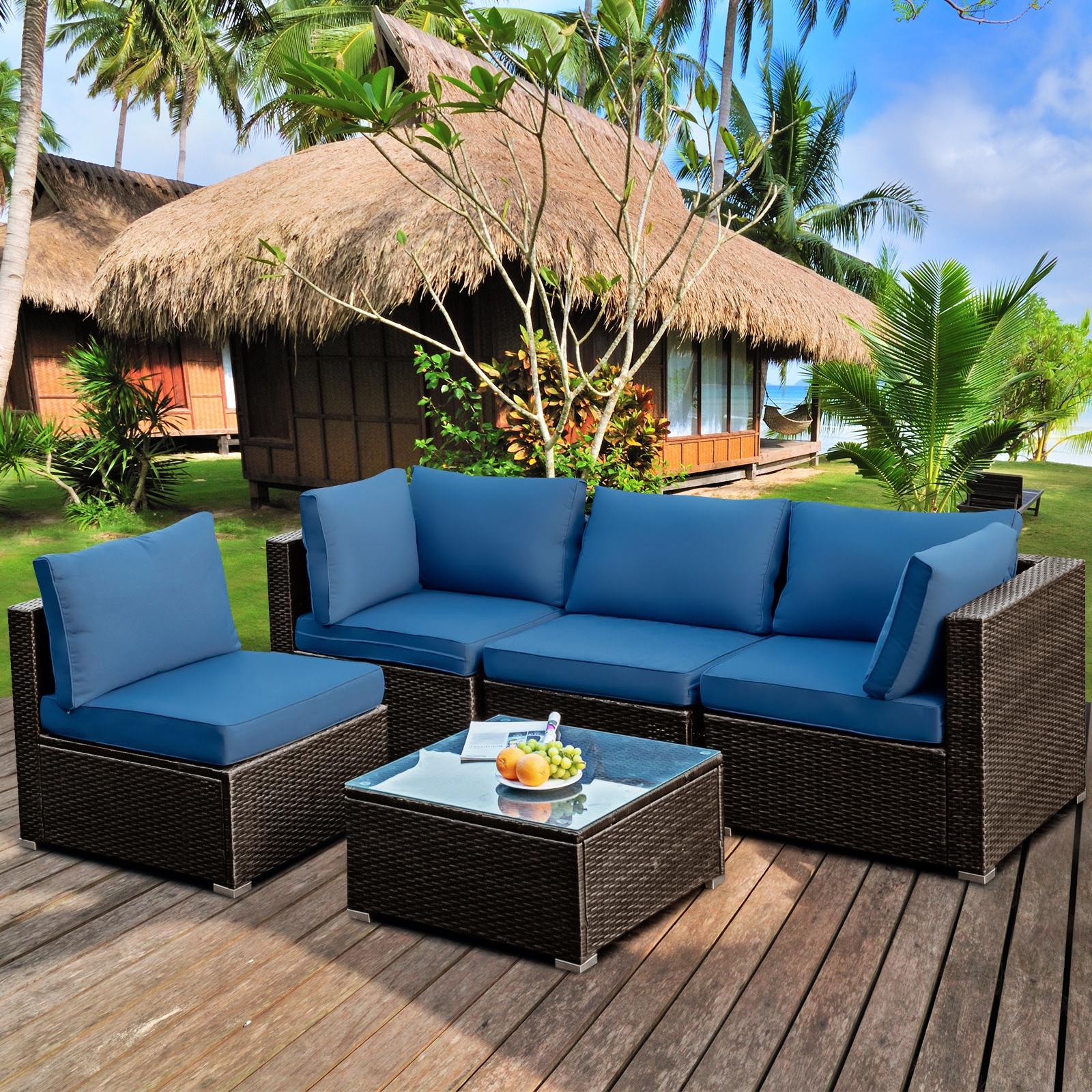 BABOOM Patio Rattan Furniture Set 5-Piece Rattan Patio Conversation Set ...