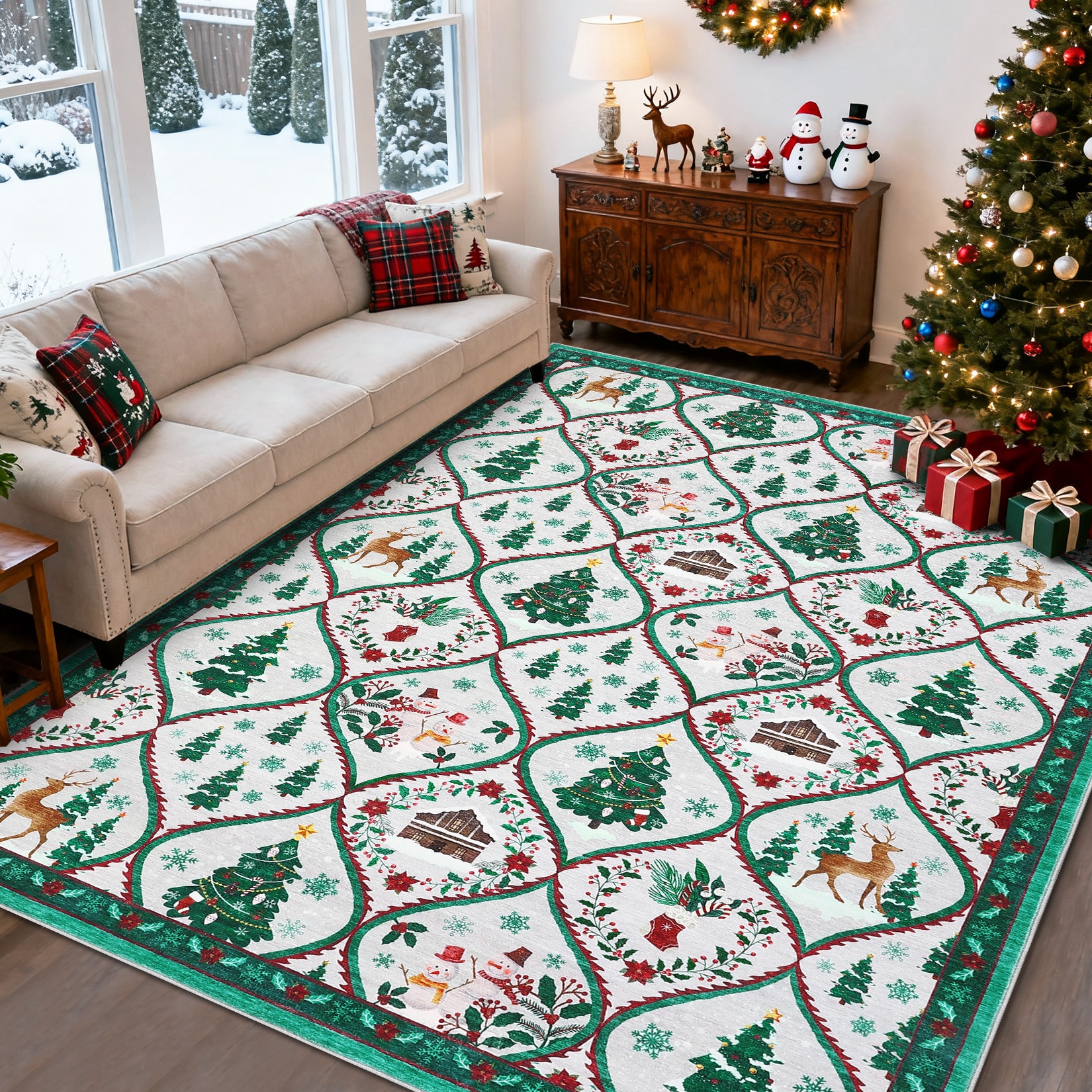 Qeetex 4 x 6 ft Green/Beige Christmas Bedroom Living Room Dining Room ...