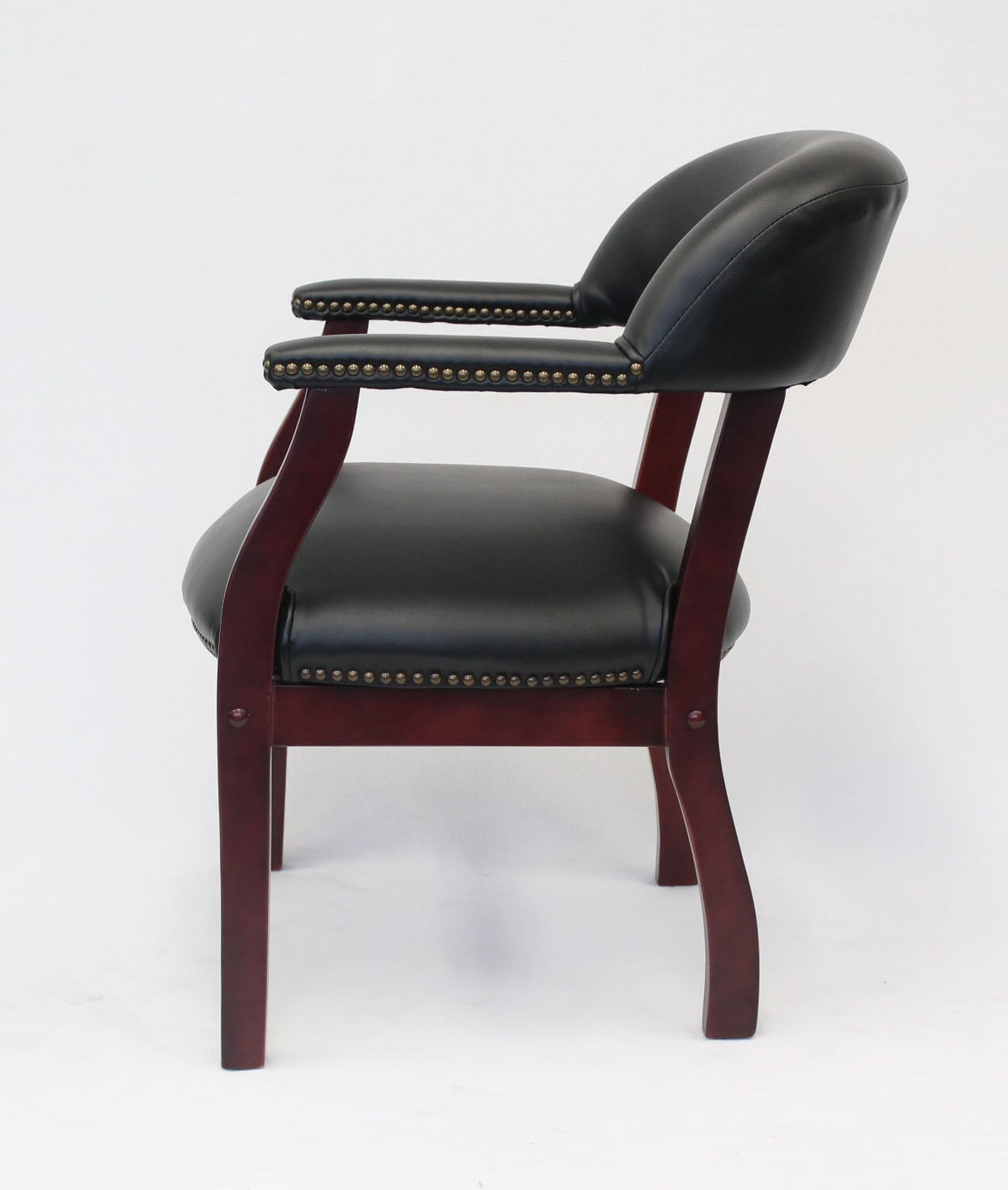 Elegant Mahogany Wood & Black Faux Leather Upholstered Arm Chair
