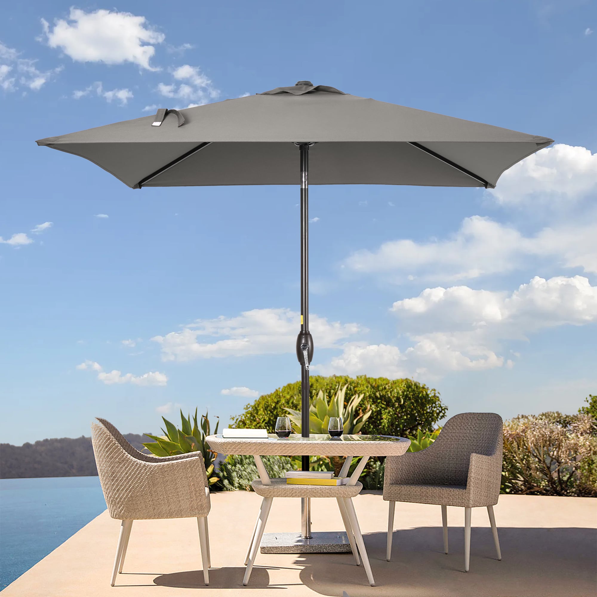 Sonkuki SD-TJ23TP 6.5-Feet Steel Gray Push-button Tilt Market Patio Umbrella