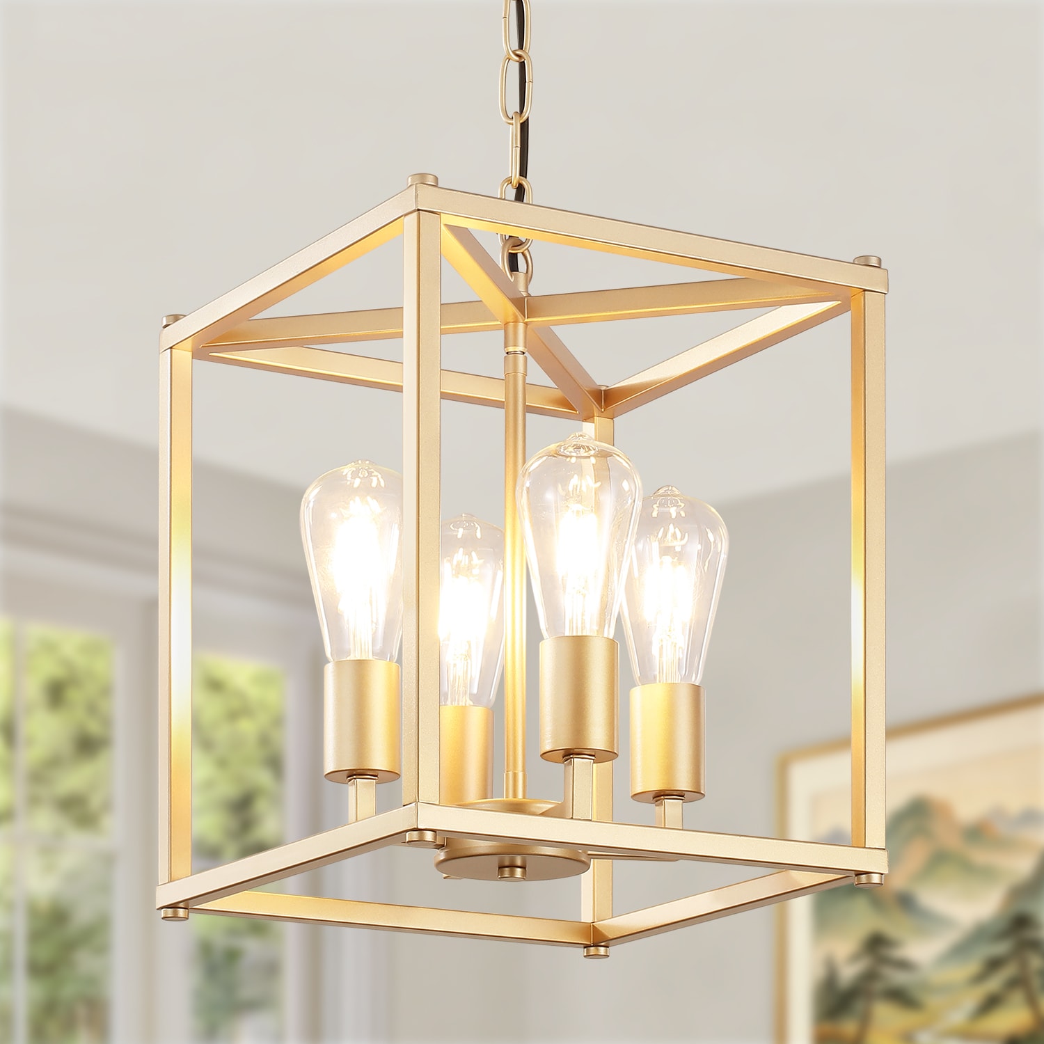 ZSMIHDOH 4 -Light Brushed Gold Metal Chandelier