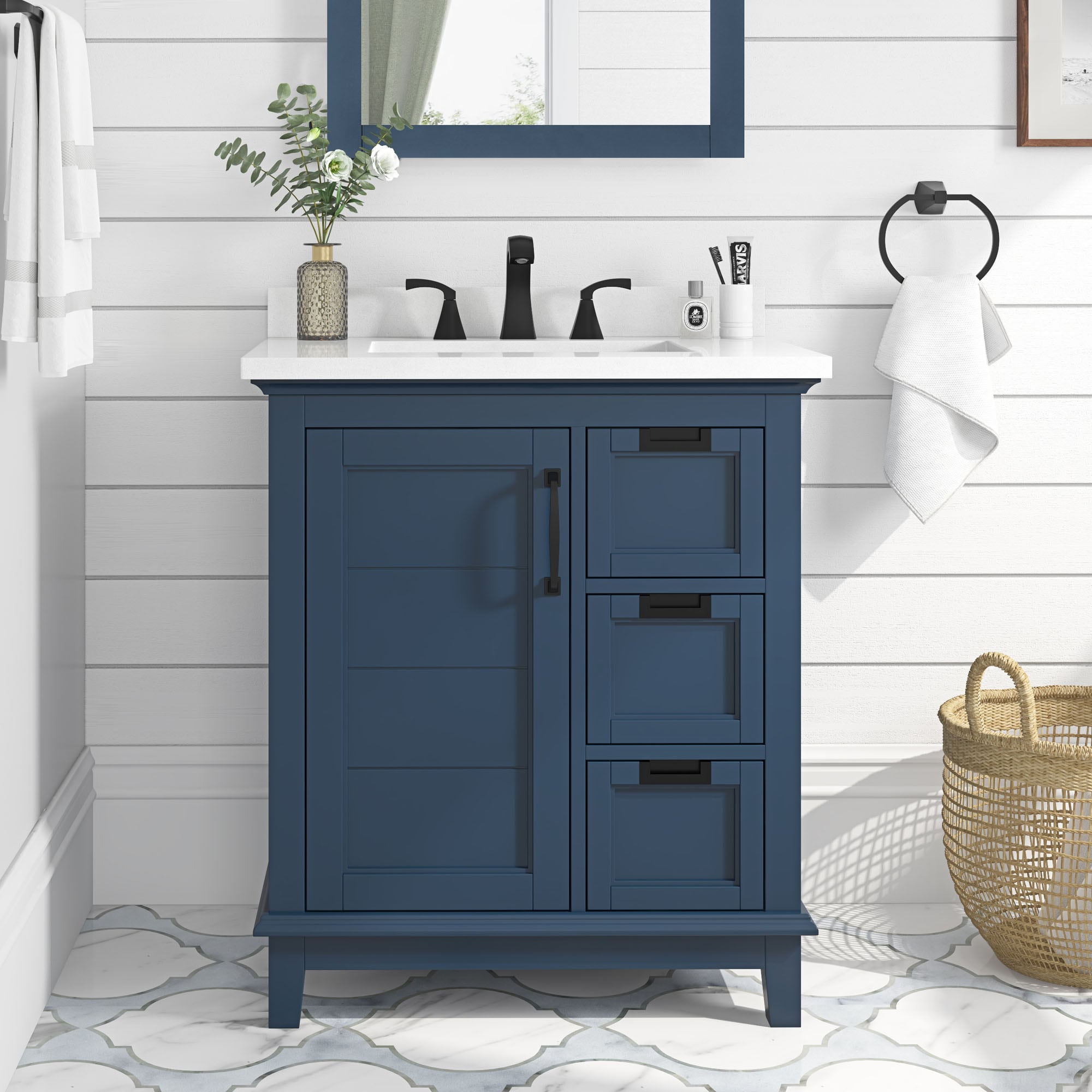OVE Decors 15VVA-CLAR30-108 Pembroke 30-in Grayish blue Undermount Single sink Bathroom Vanity with White Engineered stone Top