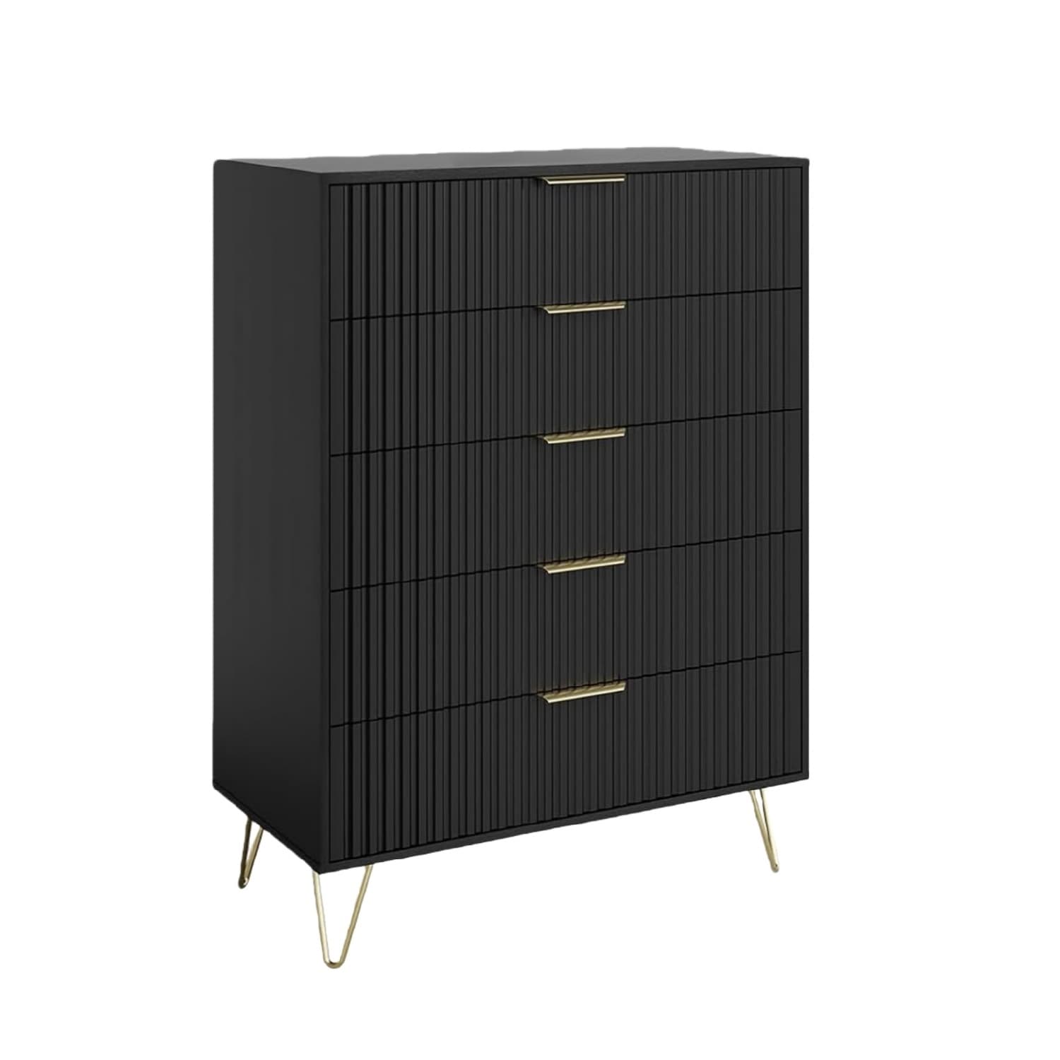 Garvee Fluted 5 Drawer Dresser for Bedroom Modern Minimalist Chest of Wooden Drawers Wide Clothes Storage Organizer Closet Dresser and TV Stand for Living Room Hallway