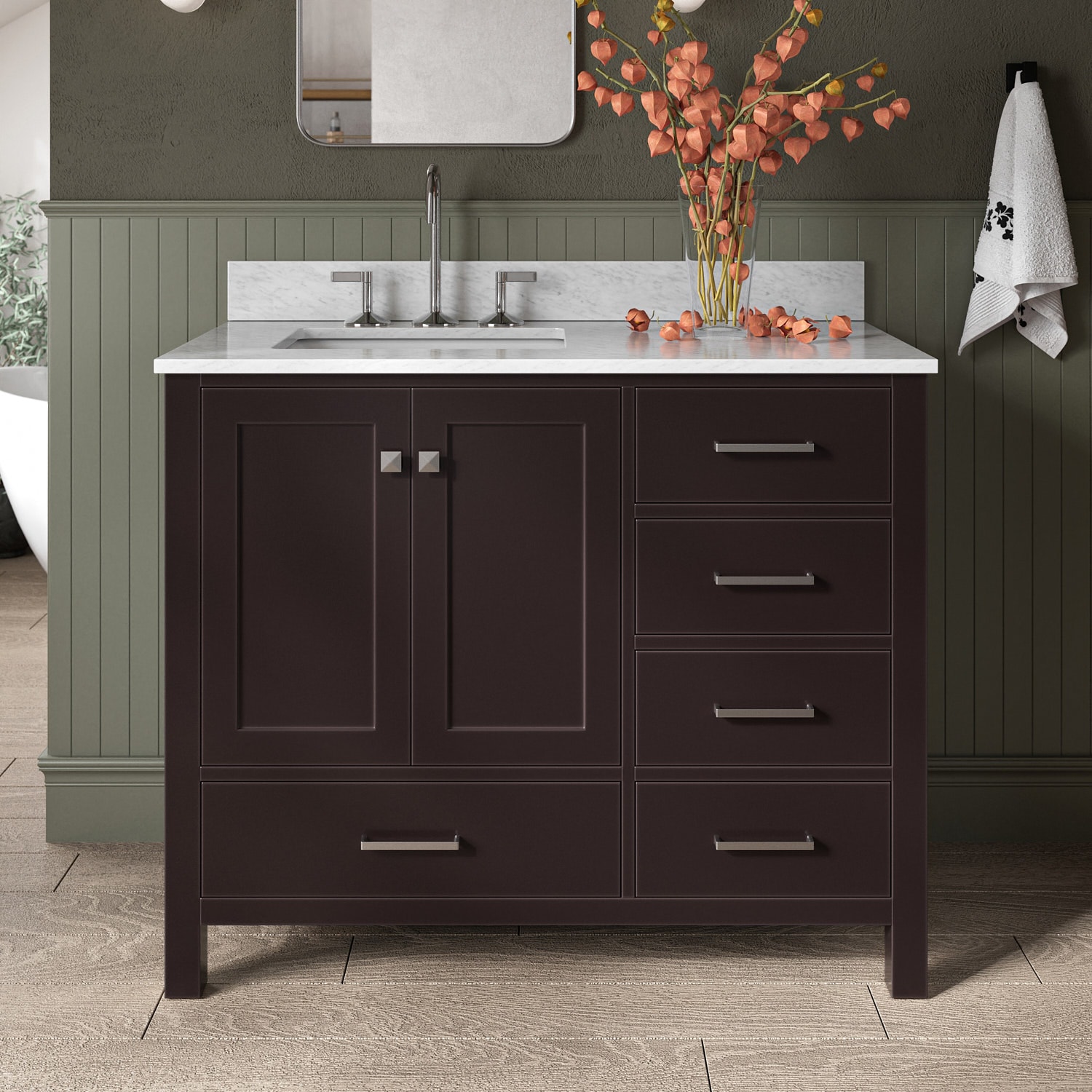 ARIEL A043SLCW2RVOESP Cambridge 43-in Espresso Undermount Single sink Bathroom Vanity with 0.75" Carrara White Marble Natural marble Top