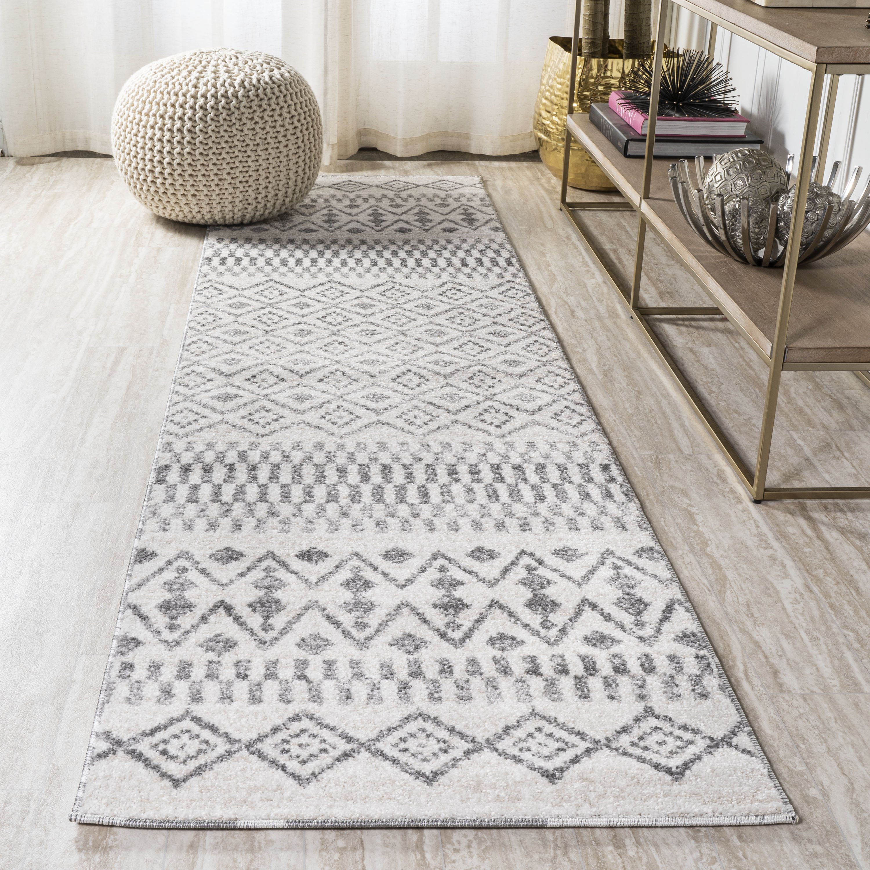 JONATHAN  Y MOH301A-28 Moroccan HYPE Ifrane 2 x 8 (ft) Loomed Polypropylene Cream/Gray Rectangular Indoor Geometric Southwestern Runner rug