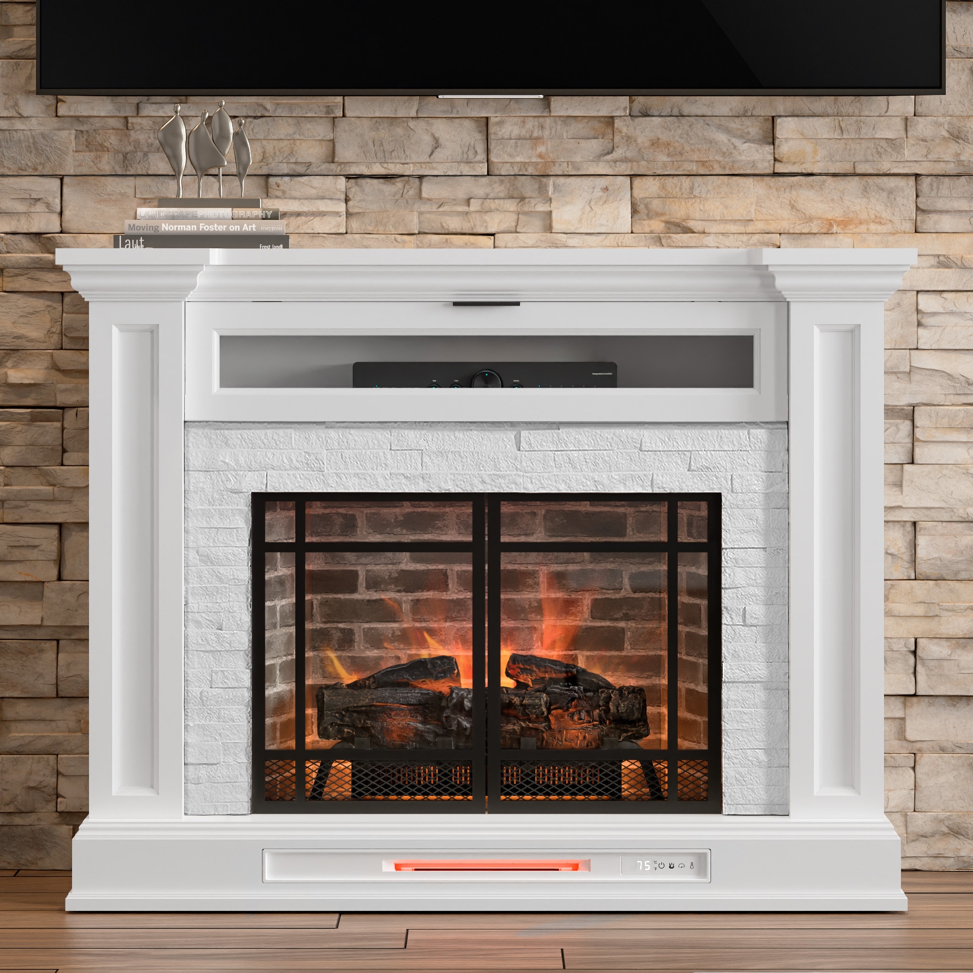 50.5-in W White Infrared Quartz Electric Fireplace | - allen + roth 2468FM-28-311