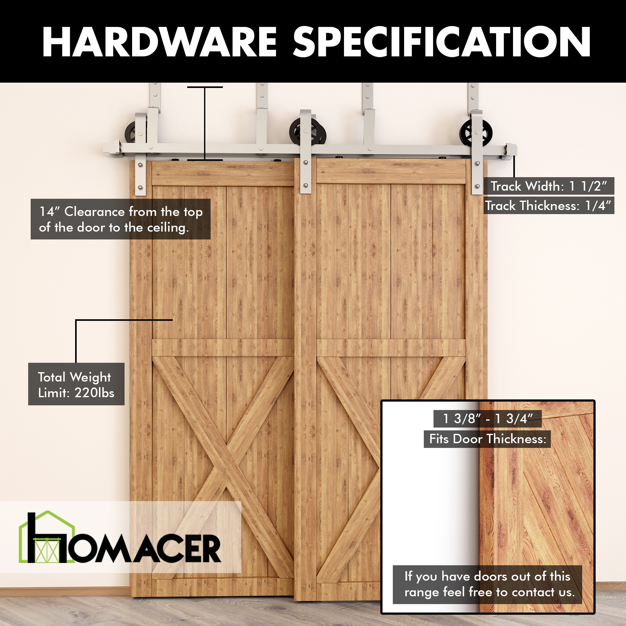 HOMACER 96-in Brushed Nickel Indoor Spoke Wheel Double Bypass Barn Door ...