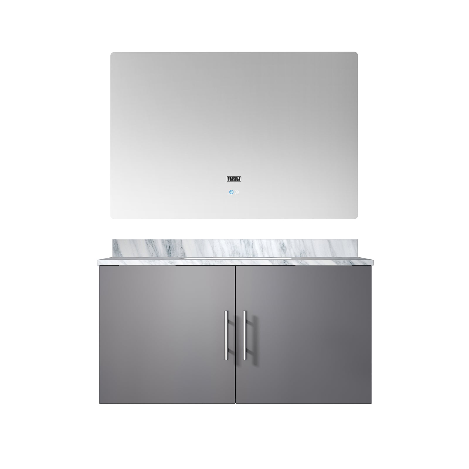 Lexora LVG36SB110 Geneva 36-in Dark Grey Undermount Single Sink Floating Bathroom Vanity with White Carrara Marble Top (Mirror Included)