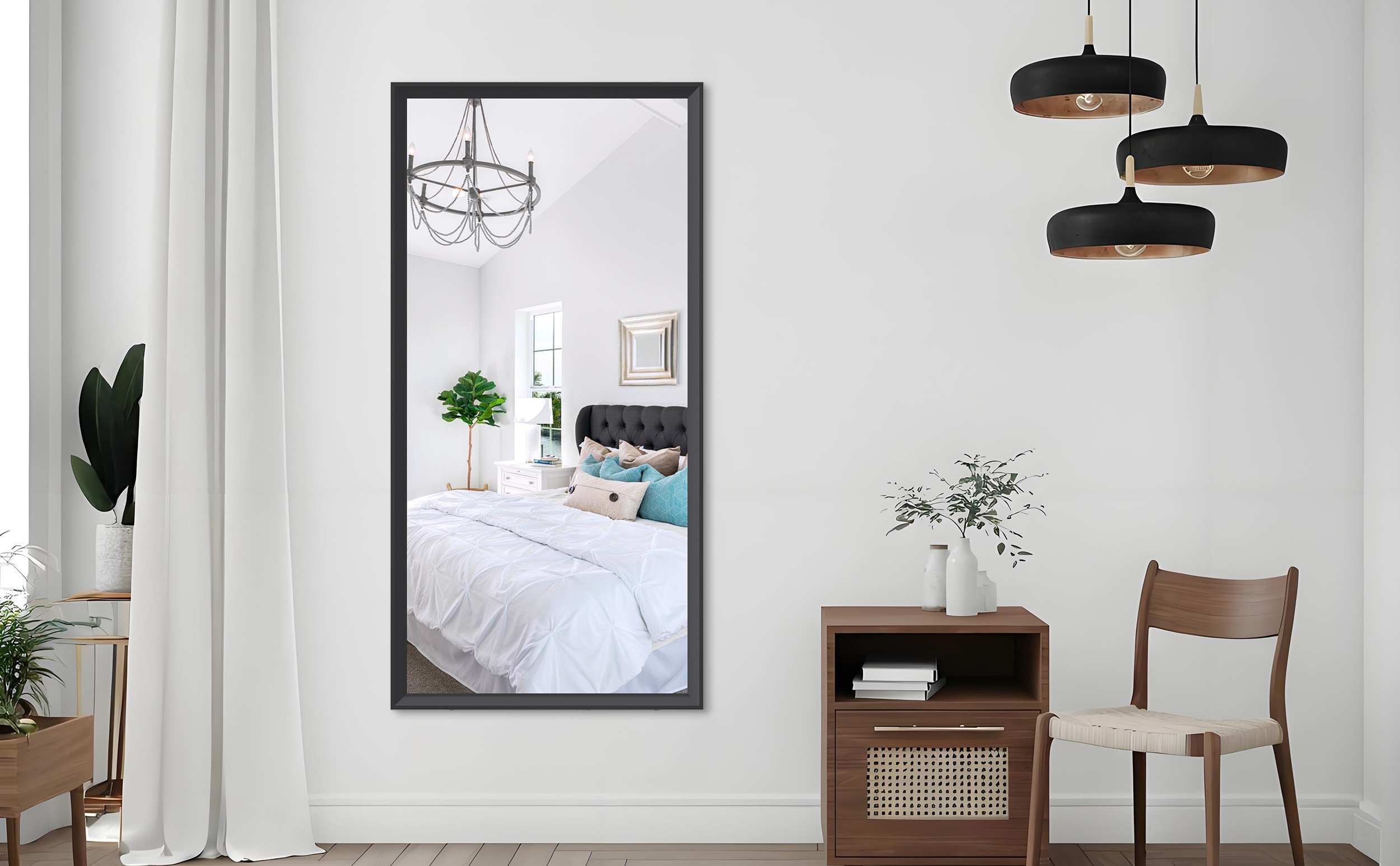 LOVMOR SF-WO-W708P297669 60x30 Oversized Rectangle Bathroom Mirror Black Frame Wall Mounted Aluminum