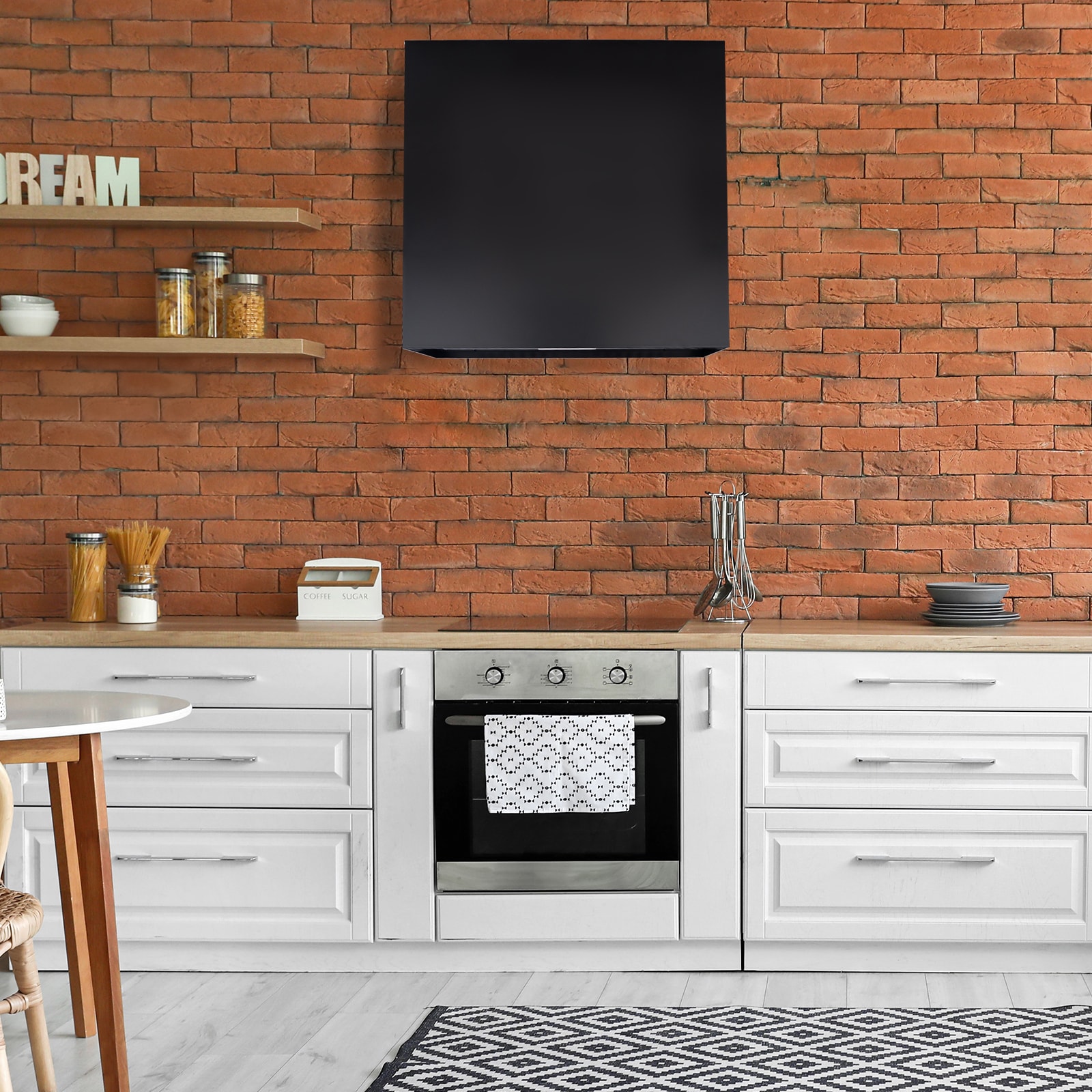 Jet Black Stainless Steel Wall Mounted Range Hood with Charcoal Filter