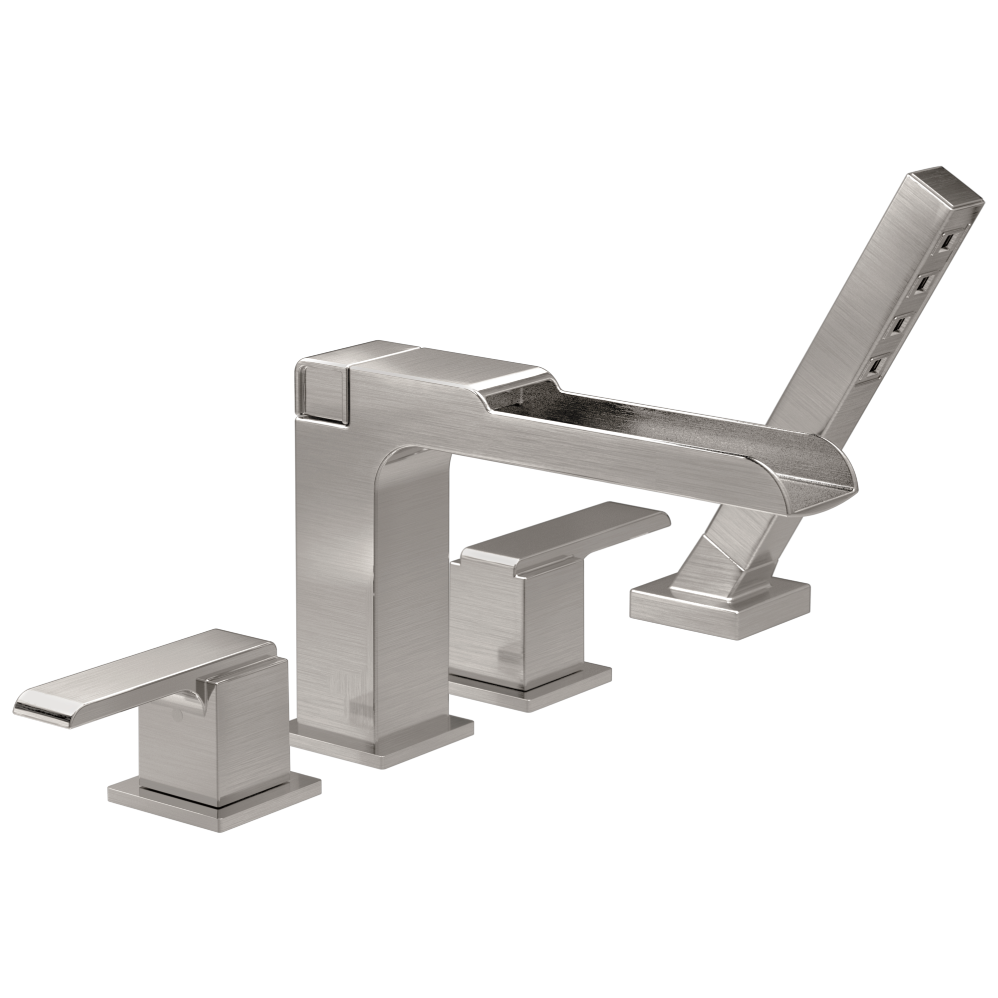 Delta T4768-SS Ara Stainless 2-handle Deck-mount Roman Low-arc Bathtub Faucet with Hand Shower
