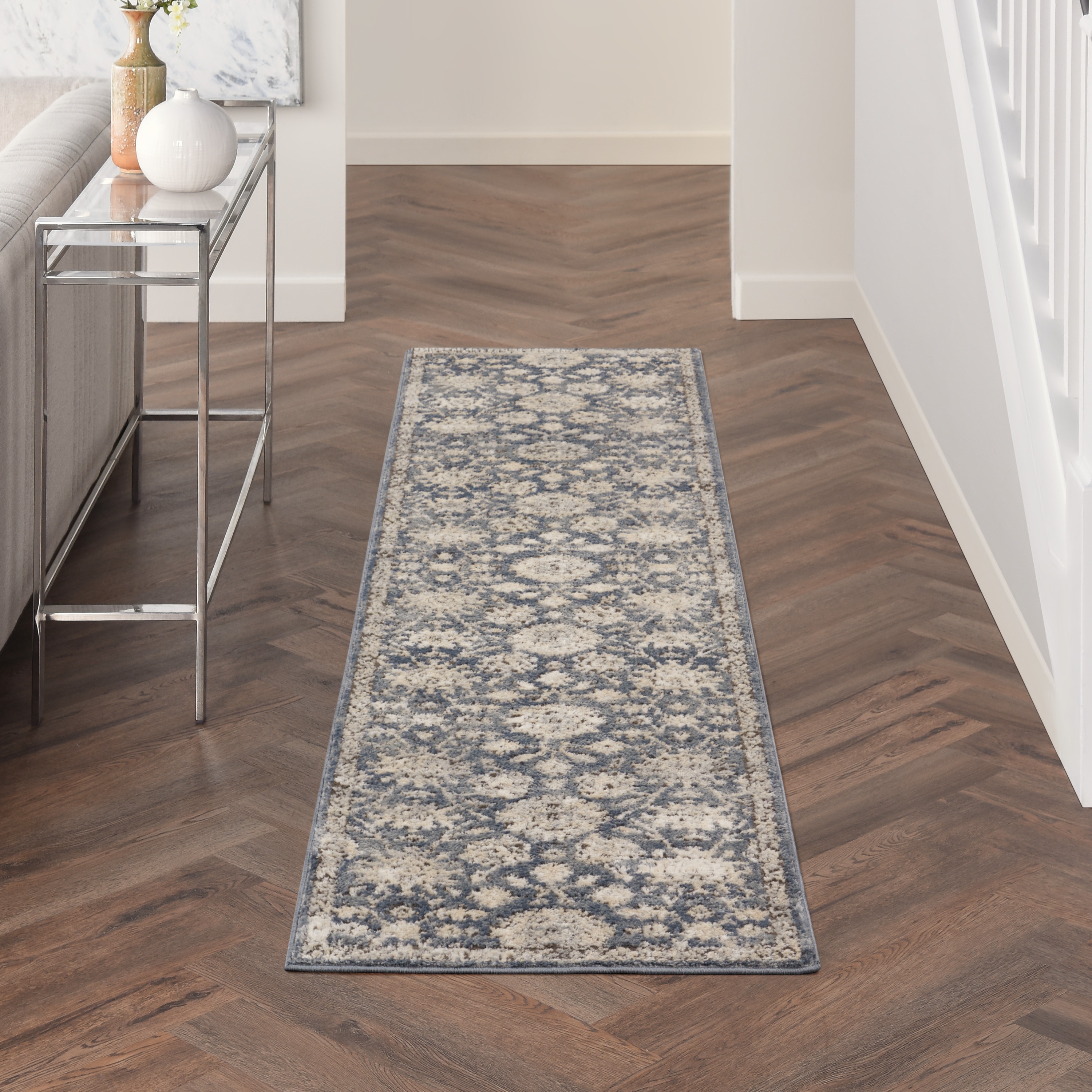 Nourison 099446749369 Concerto 2 x 8 (ft) Loomed Polypropylene Blue/Beige Rectangular Indoor Floral/Botanical Runner rug