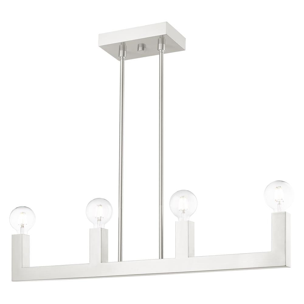 Sleek Minimalist Brushed Nickel & Crystal 4-Light Linear Chandelier